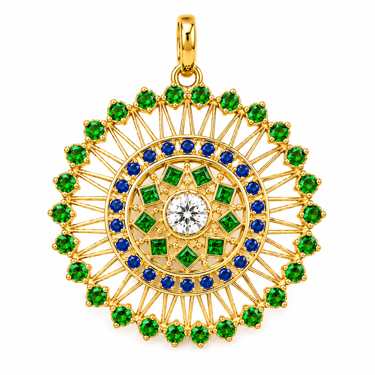 Tsavorite & Sapphire Large Tribal Charm in 18K Yellow Gold