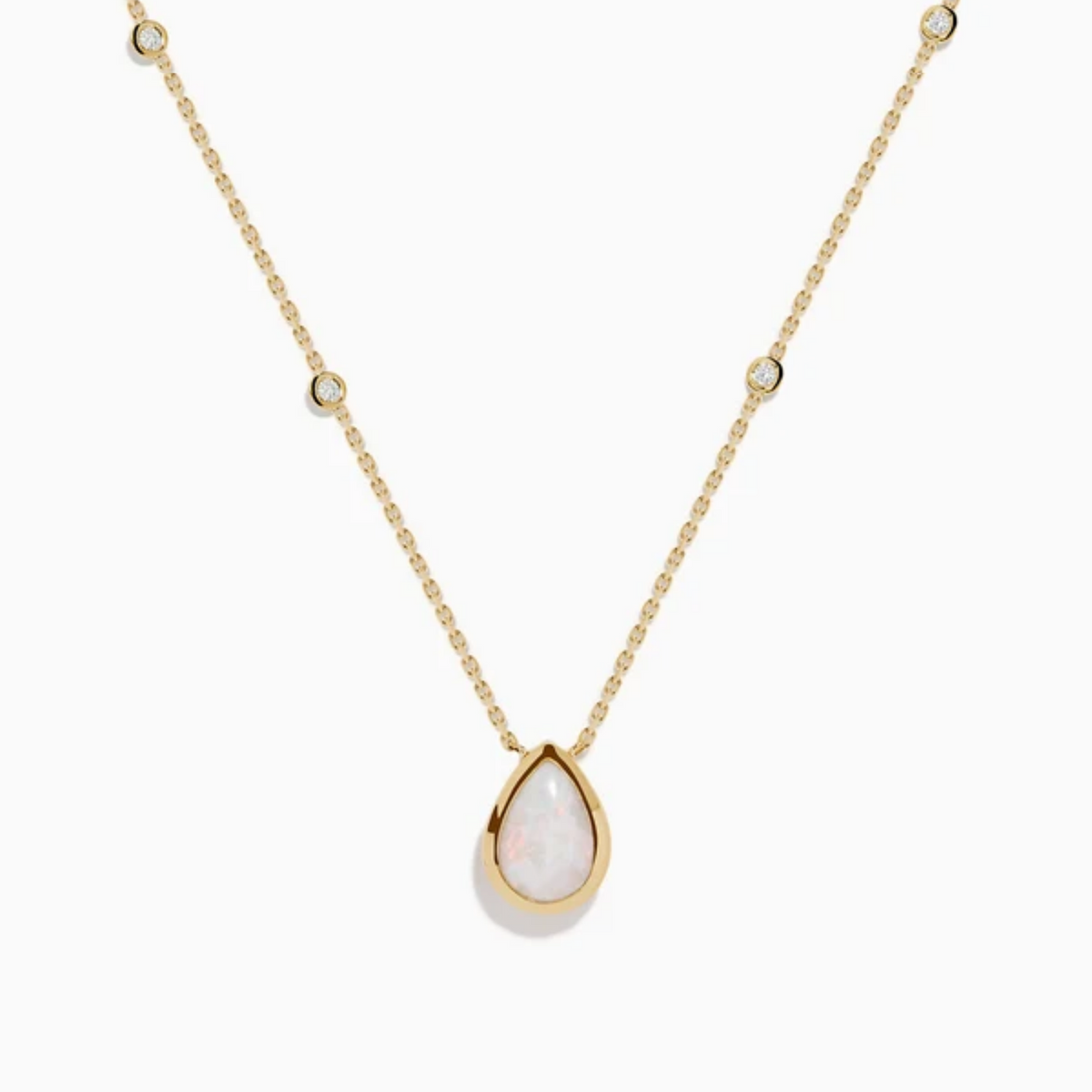 Bezel Set Pear Opal Station Necklace in 14K Yellow Gold