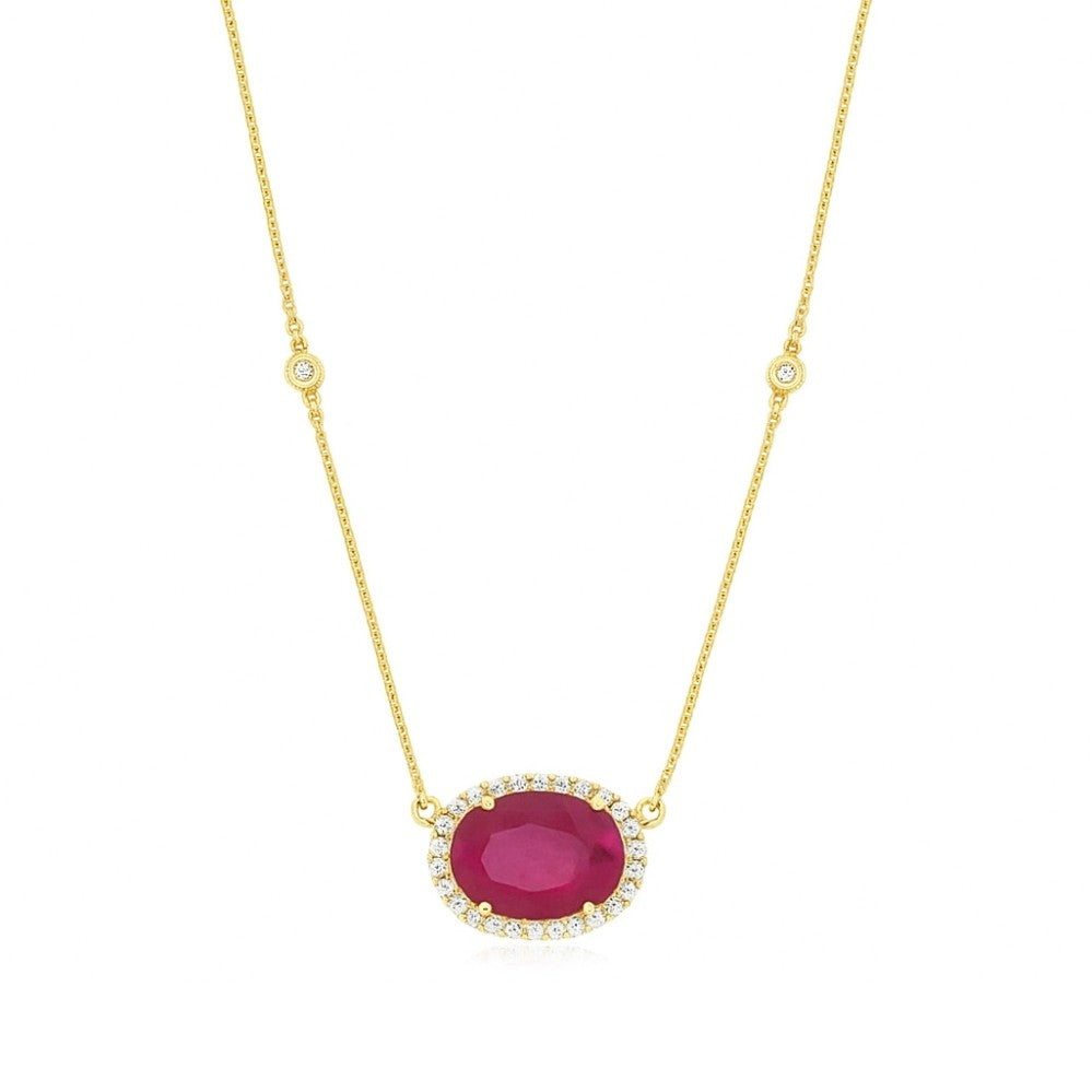 East/West Oval Ruby Necklace in 14K Yellow Gold