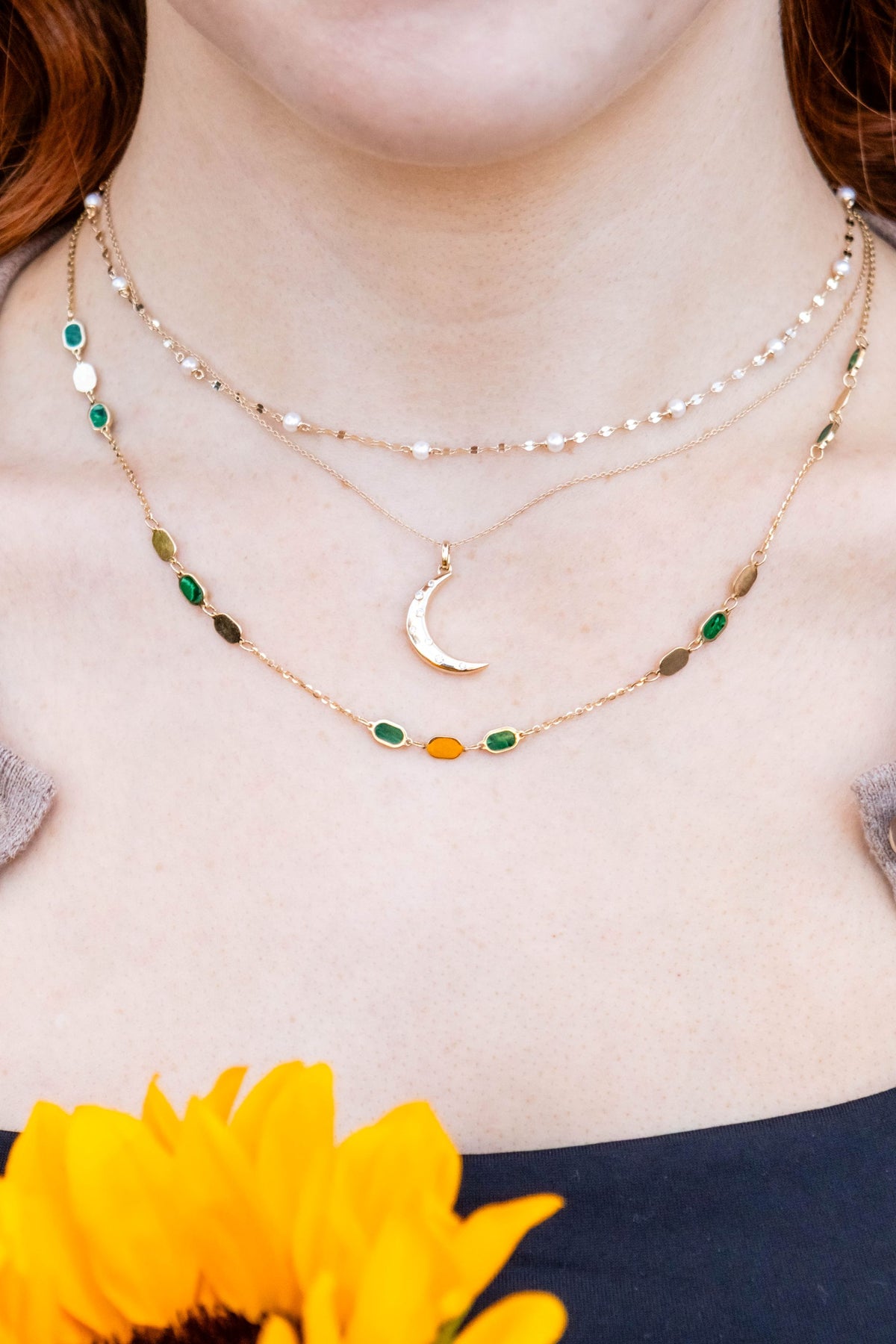 Pearl Station Necklace in 14K Yellow Gold