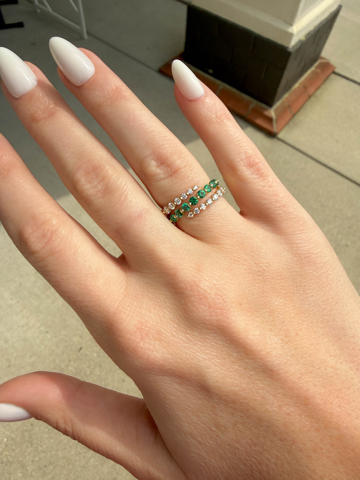Diamond & Emerald 3 Row Wrap Ring in 14K Yellow Gold, Size 6.5