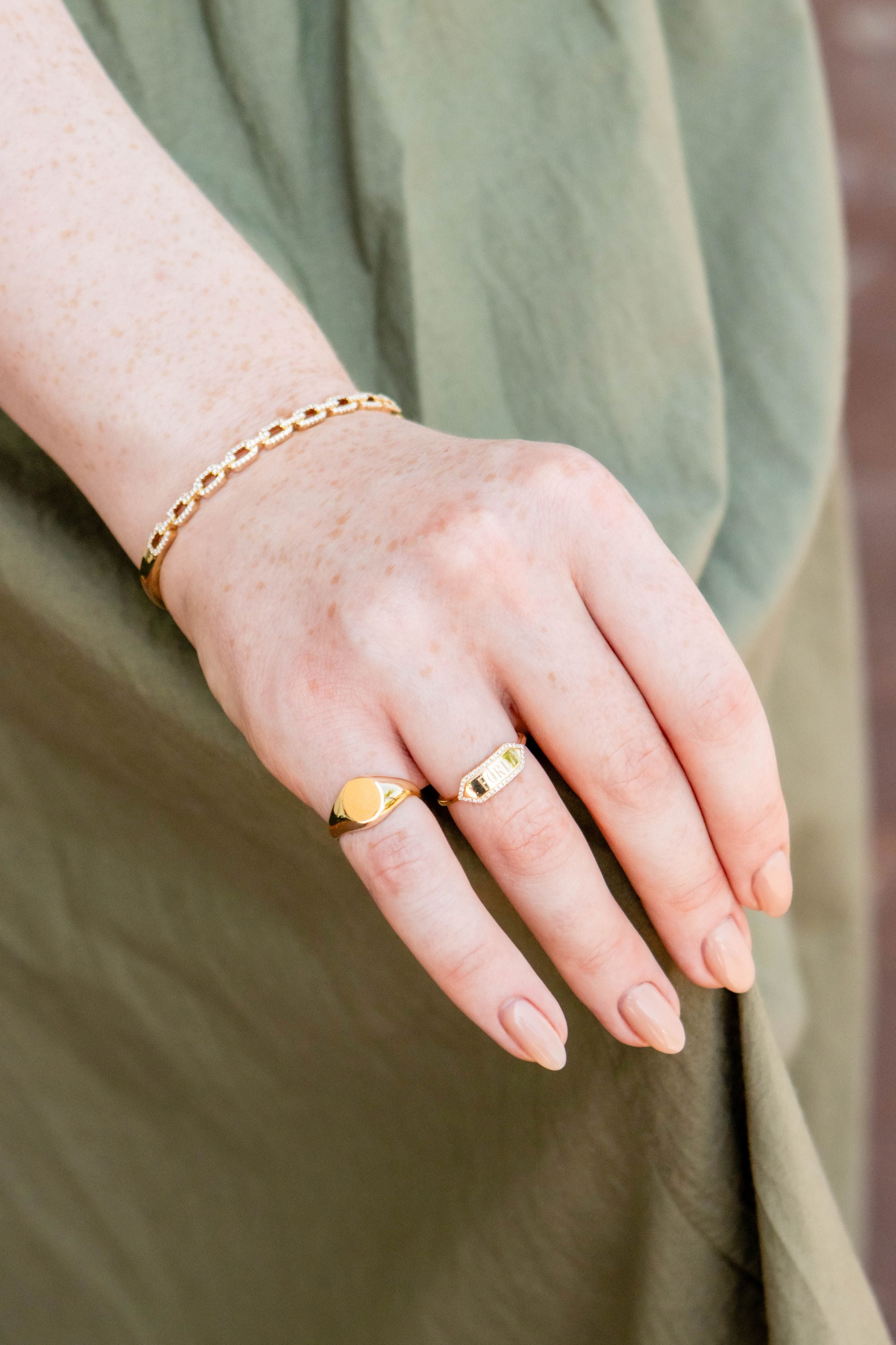 Ford Diamond ID Ring in 14K Yellow Gold, Size 6