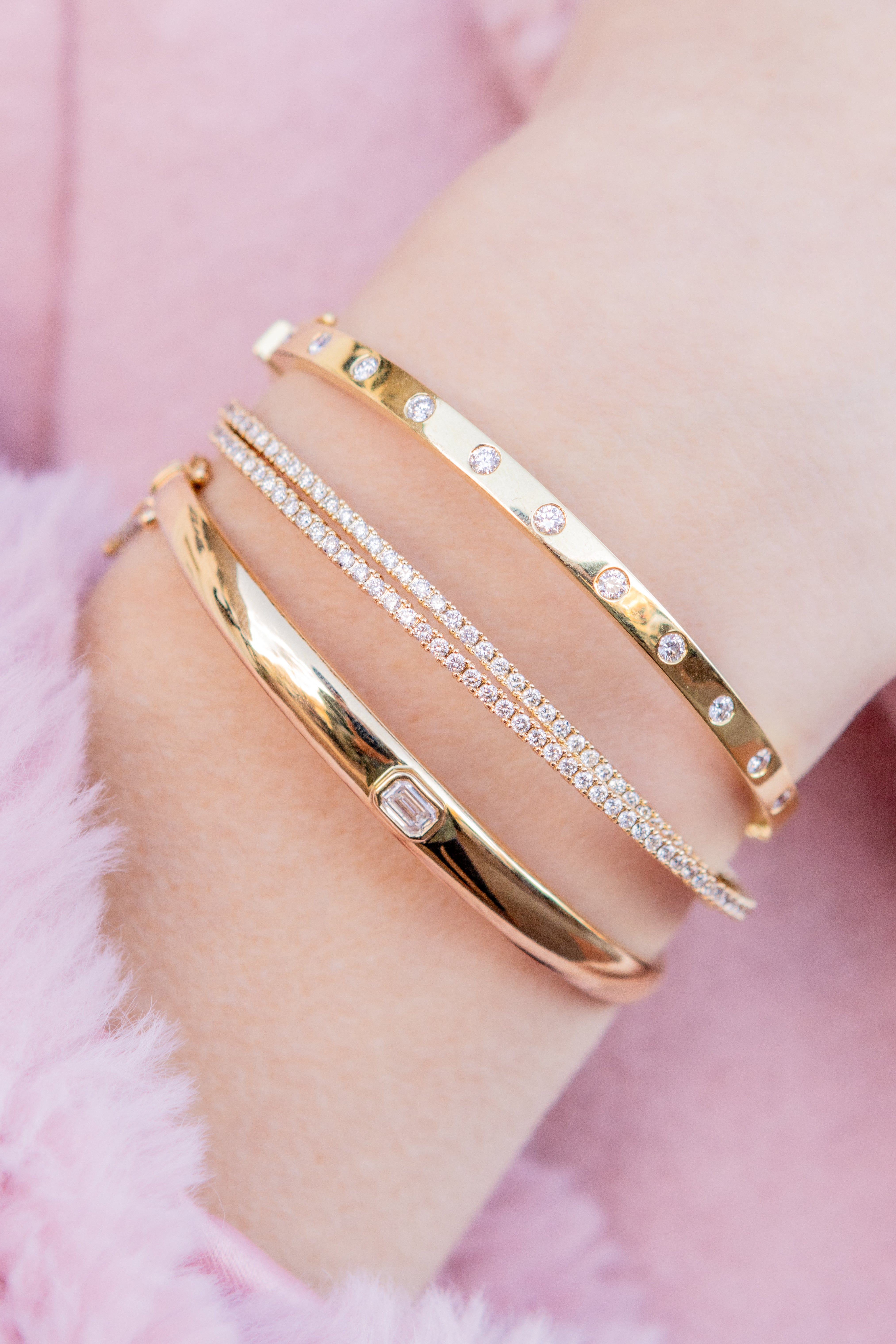 Emerald-Cut Diamond Bezel Bangle in 14K Yellow Gold, Size M