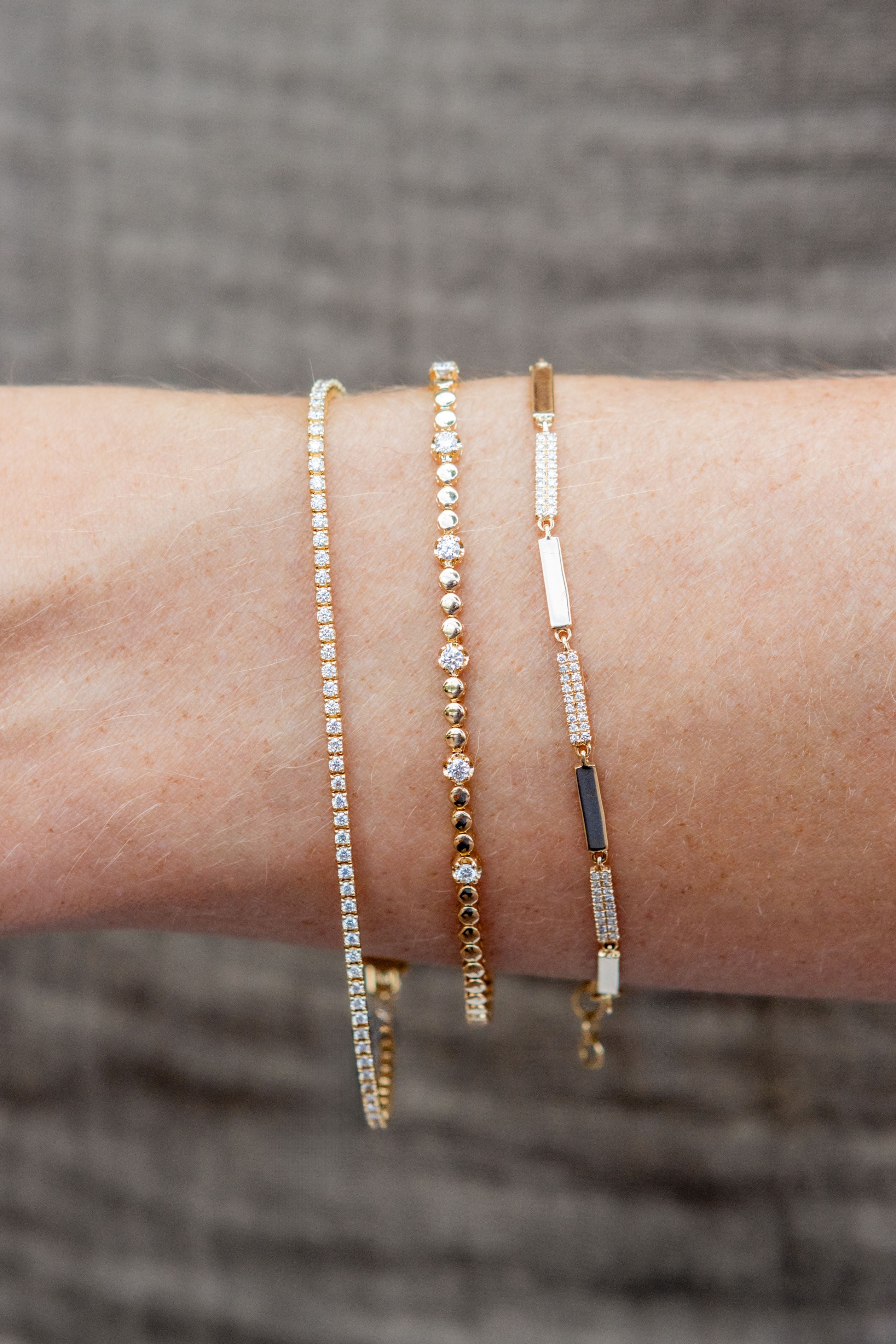 Pave Diamond Polished Link Bracelet in 14K Yellow Gold
