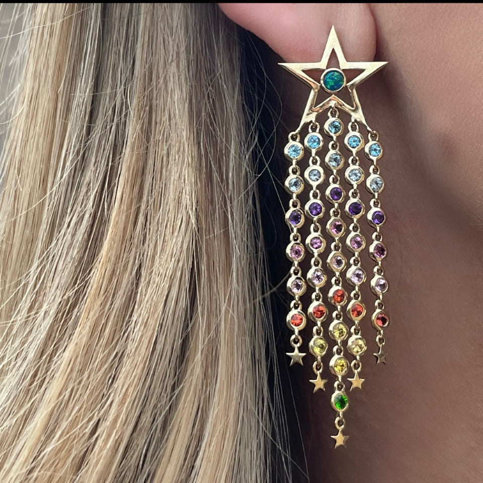 Eden Presley Supernova Sapphire Statement Earrings in 14K Yellow Gold