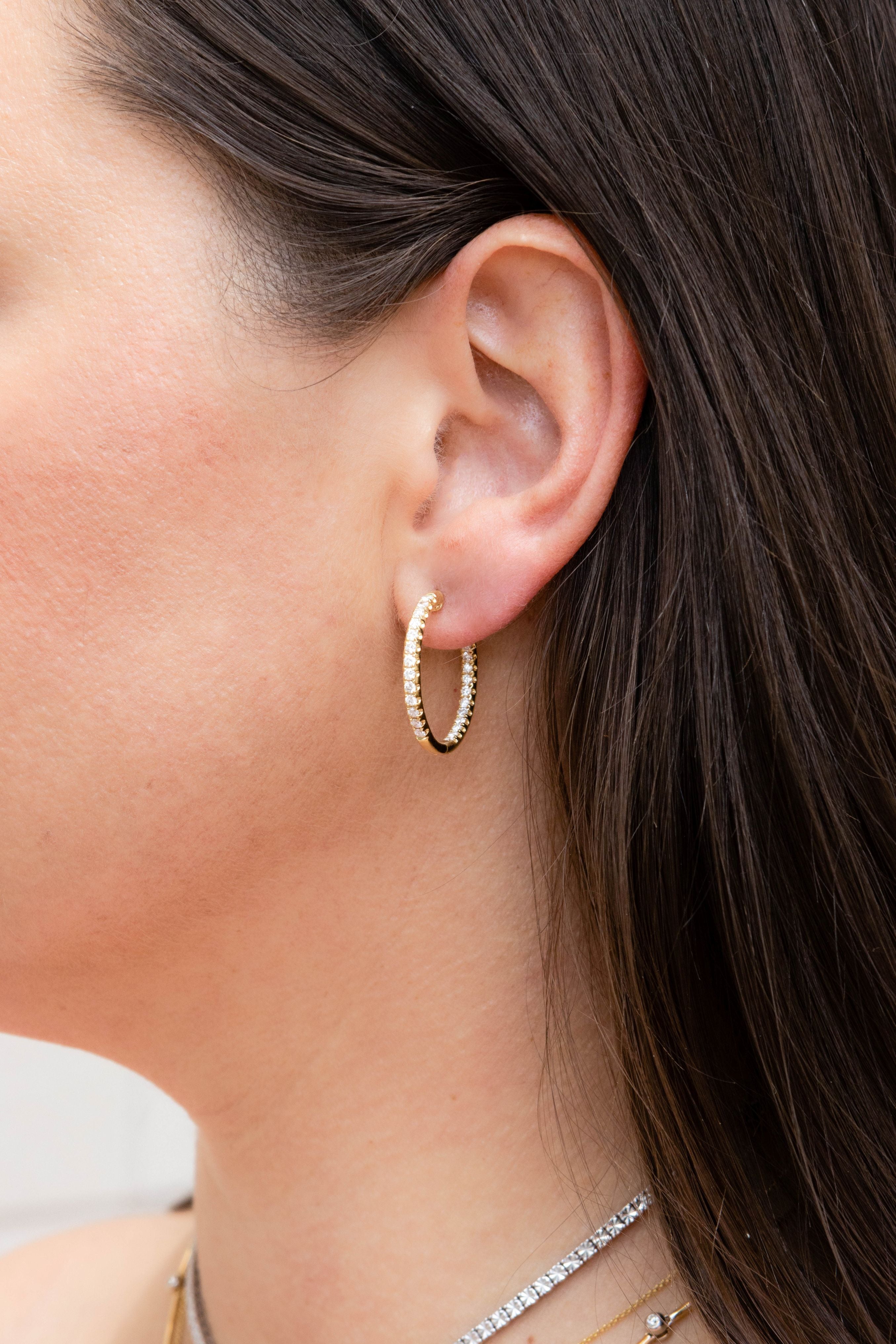 Bailey's Essentials 1.00CT Round Diamond 20MM Inside-Outside Hoop Earrings in 14K Yellow Gold