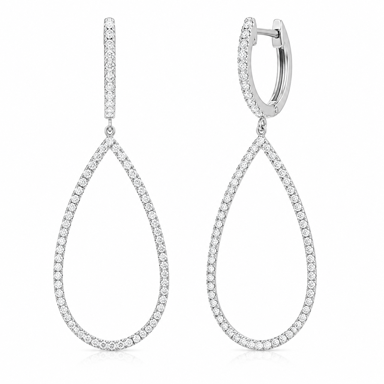 Diamond Teardrop Earrings in 14K White Gold