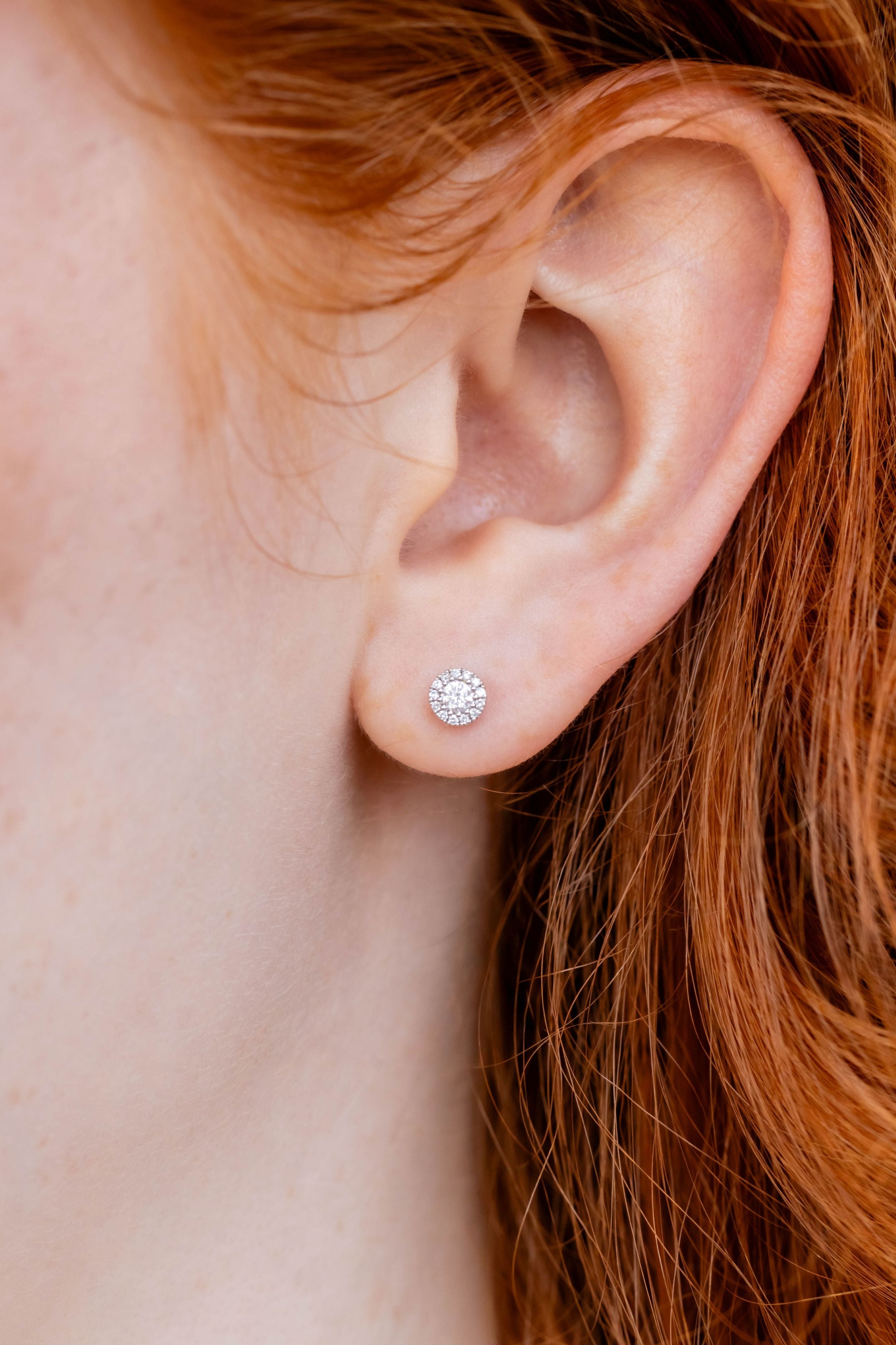Diamond Halo Stud Earrings in 14K White Gold