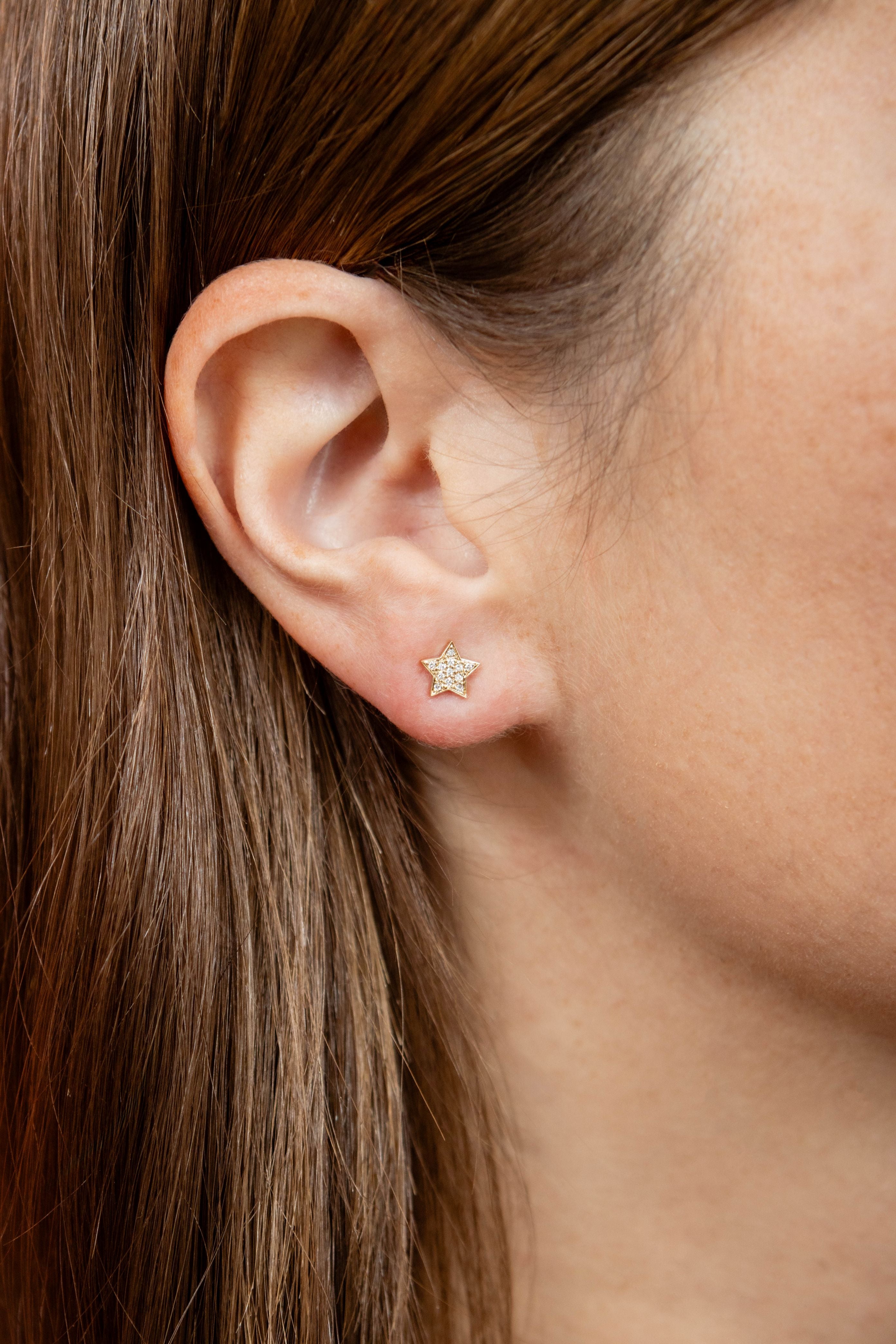 Pave Diamond Star Stud Earrings in 14K Yellow Gold