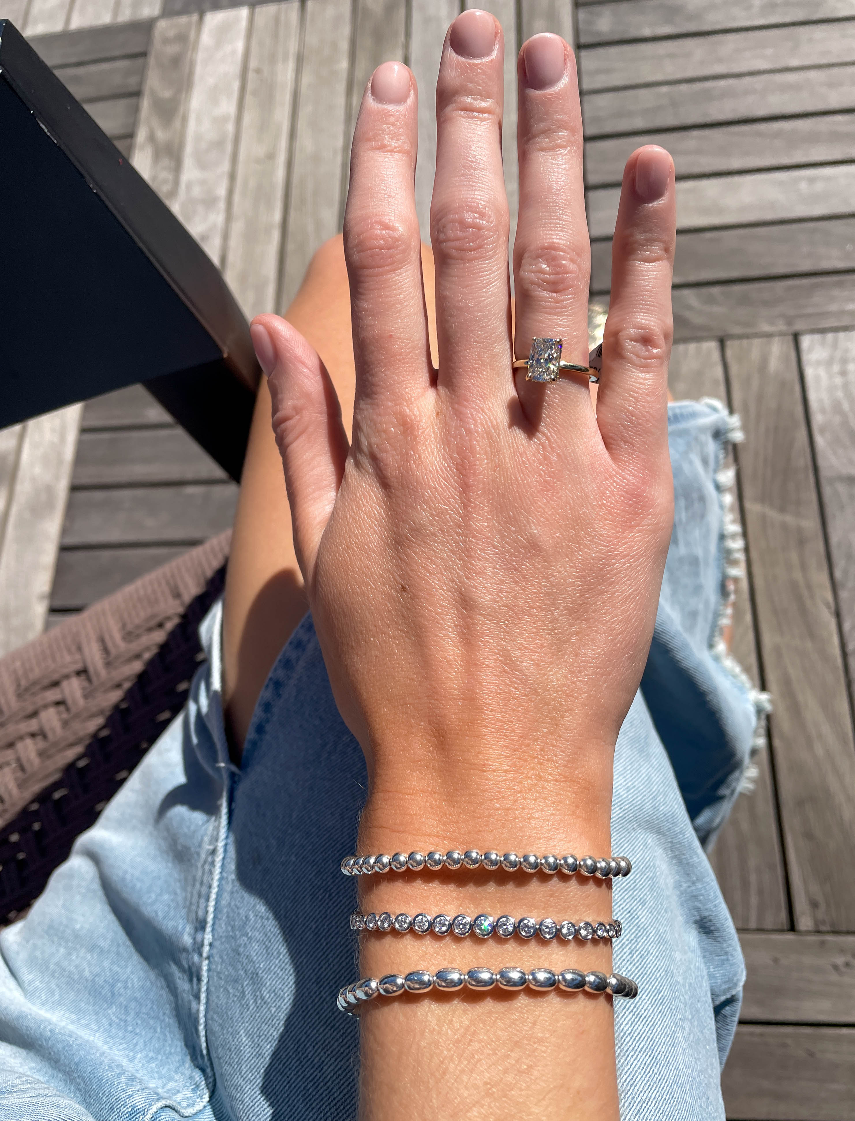 Rice Bead Stretch Bracelet in Sterling Silver, 6" Length