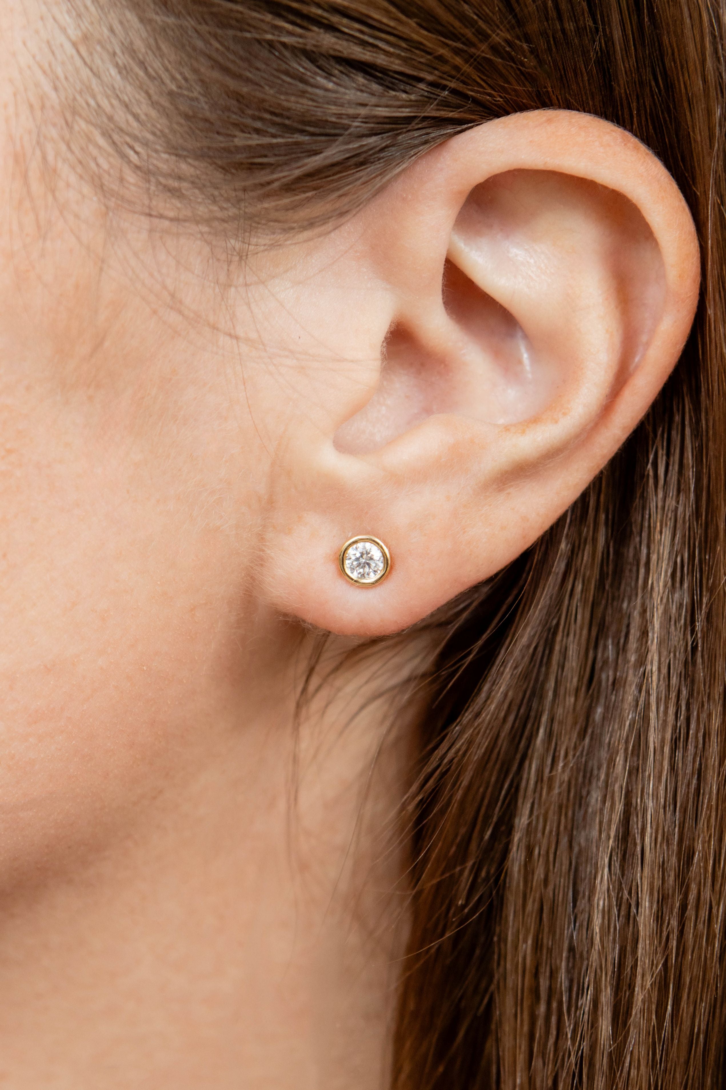 Diamond Bezel Stud Earrings in 14K Yellow Gold, 0.50CT