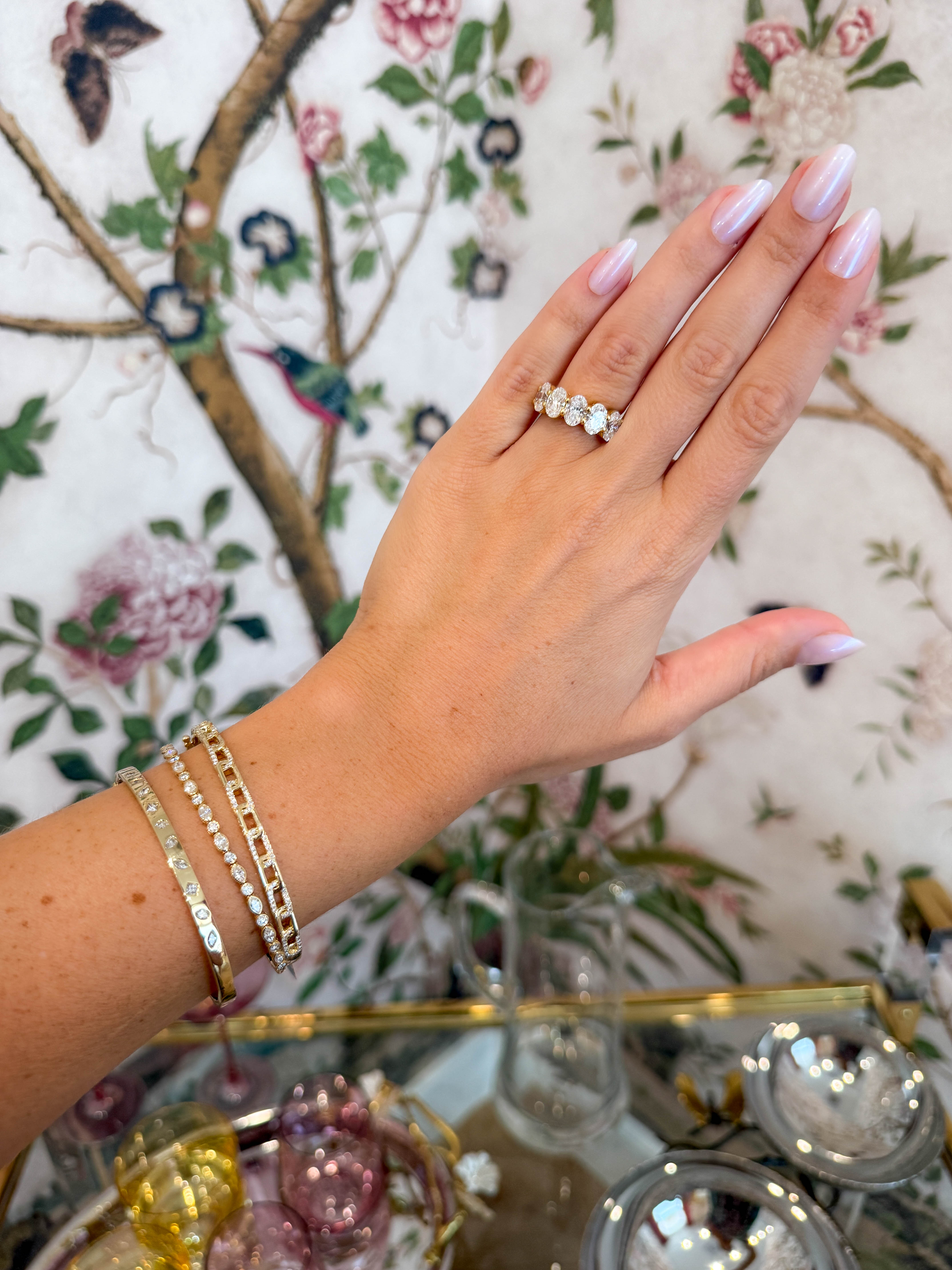 Mix Shape Flush Set Diamond Bangle in 14K Yellow Gold