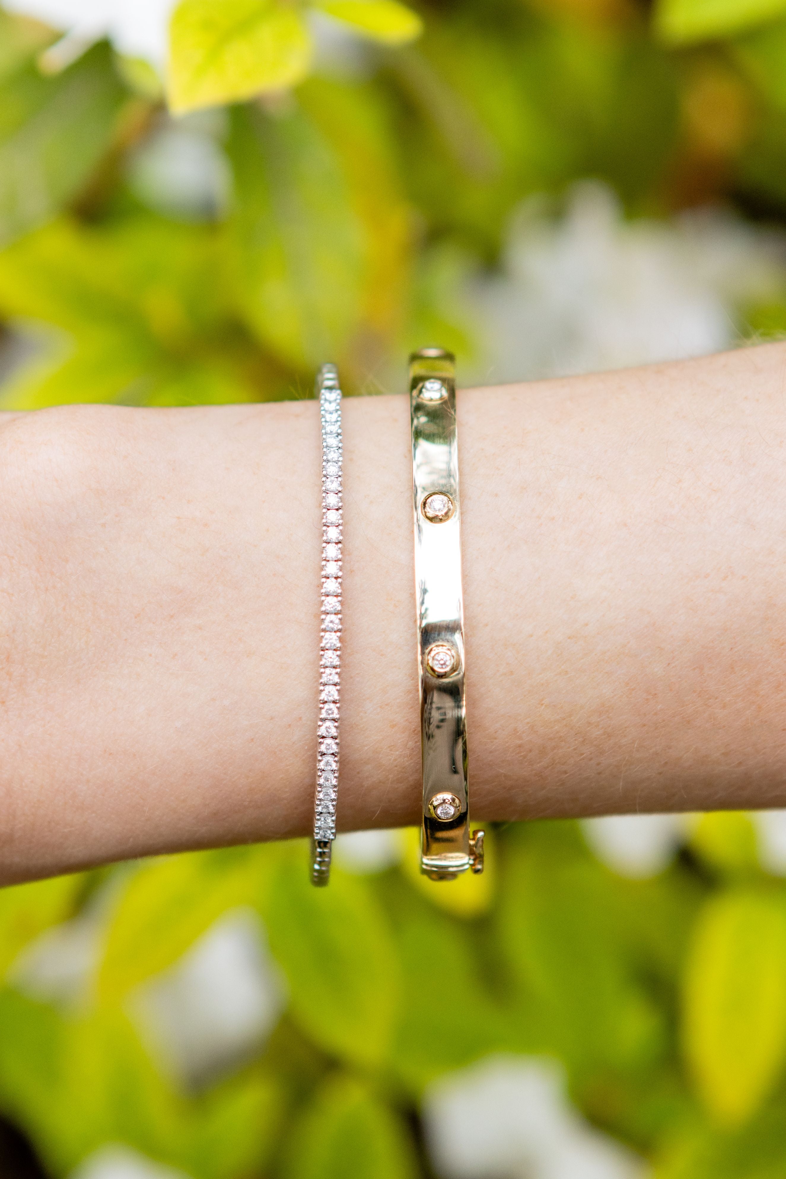 5 Diamond Bezel Station Bangle Bracelet in 14K Yellow Gold