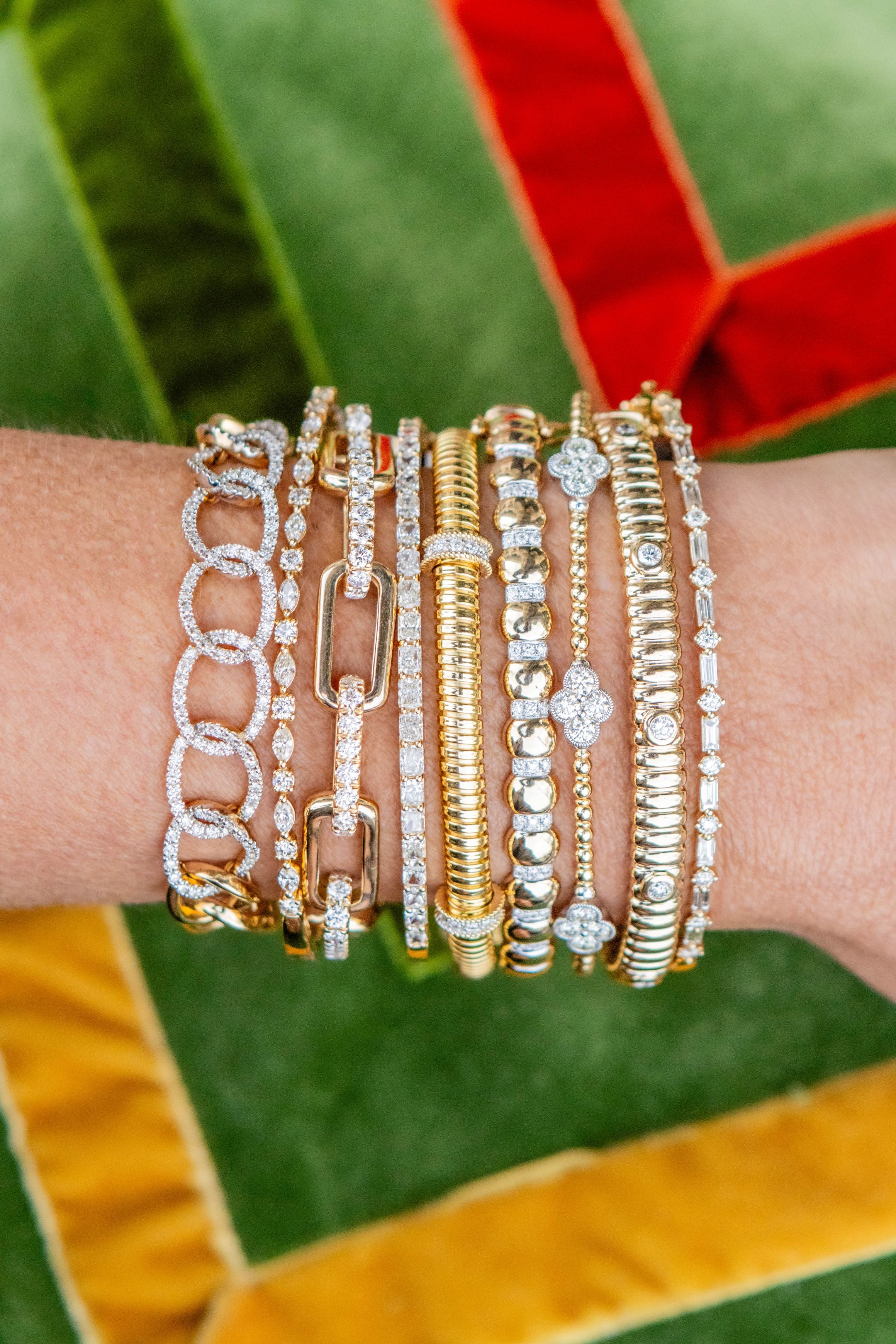 3 Diamond Station Flex Bracelet in 14K Yellow Gold