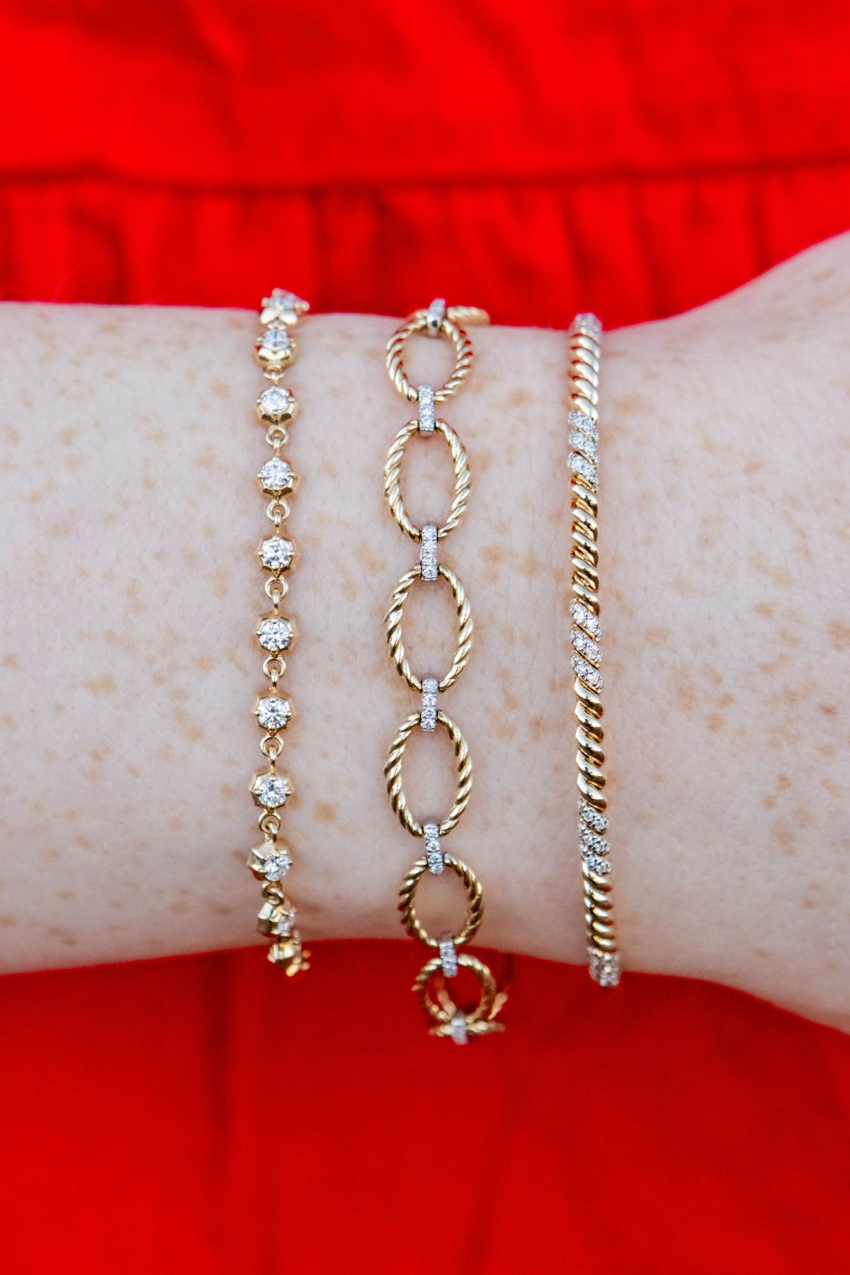 Pave Diamond Twist Bangle in 14K Yellow Gold