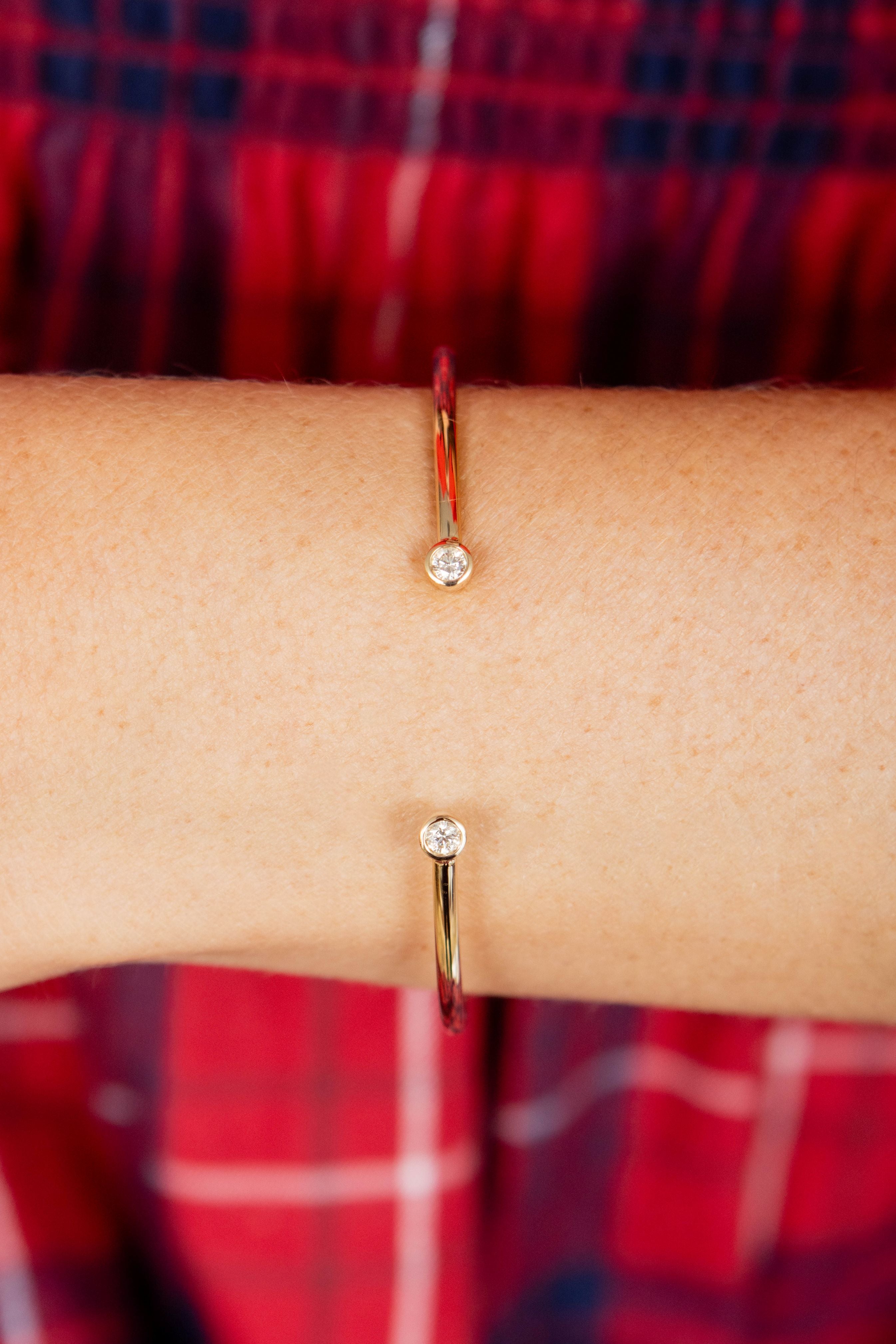 Diamond Bezel Set Cuff Bangle Bracelet in 14K Yellow Gold