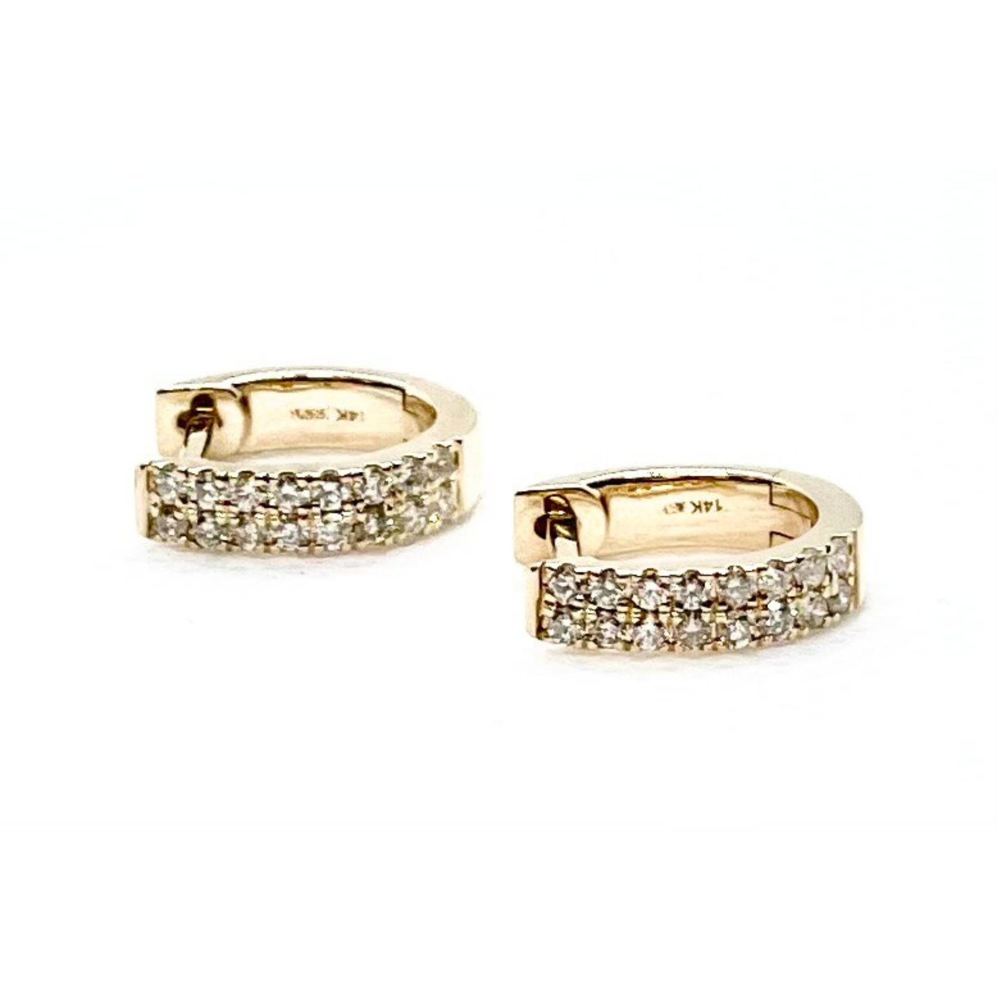 2 Row Pave Diamond Hoop Earrings in 14K Yellow Gold