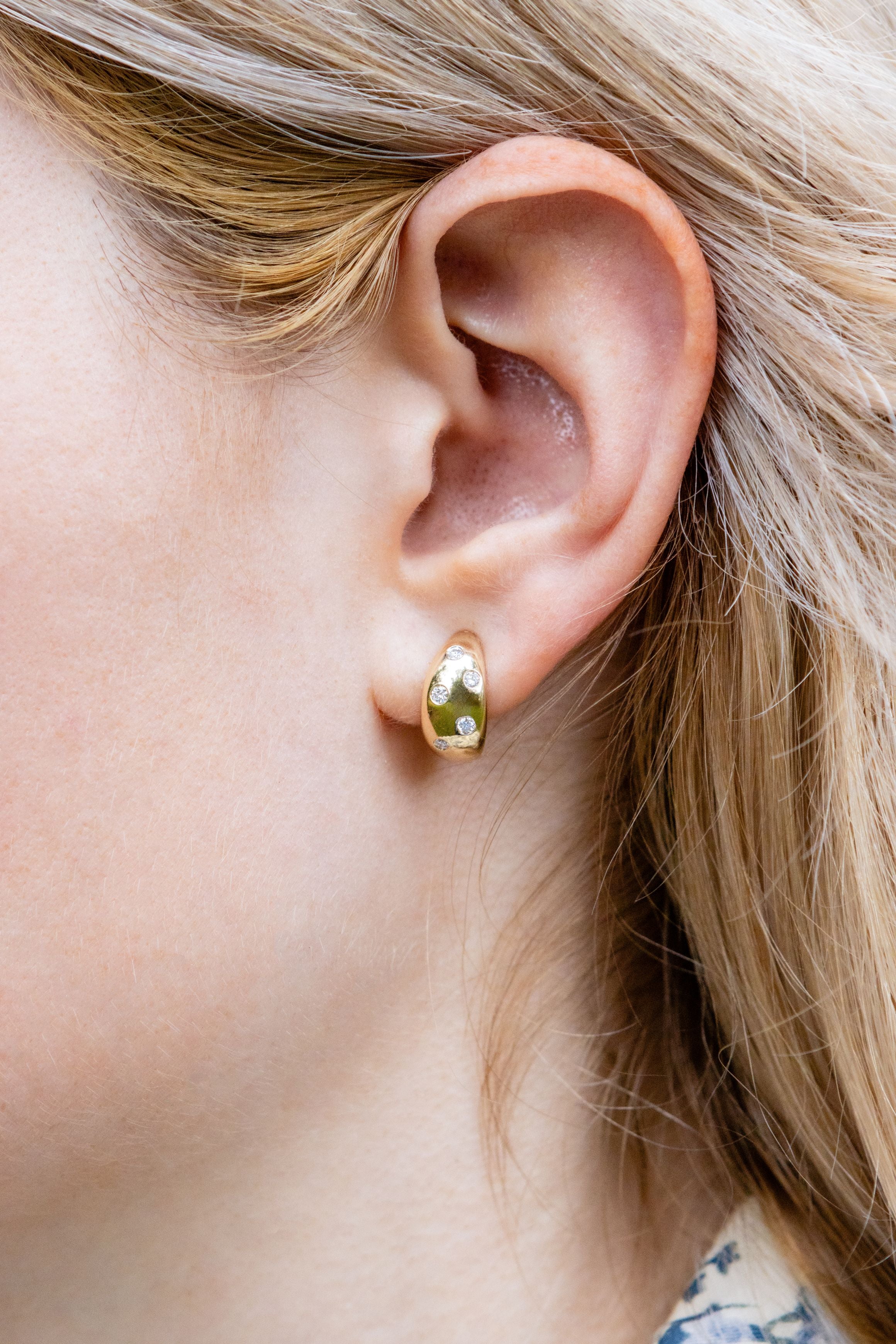 Scattered Flush Set Diamond Huggie Hoop Earrings in 14K Yellow Gold