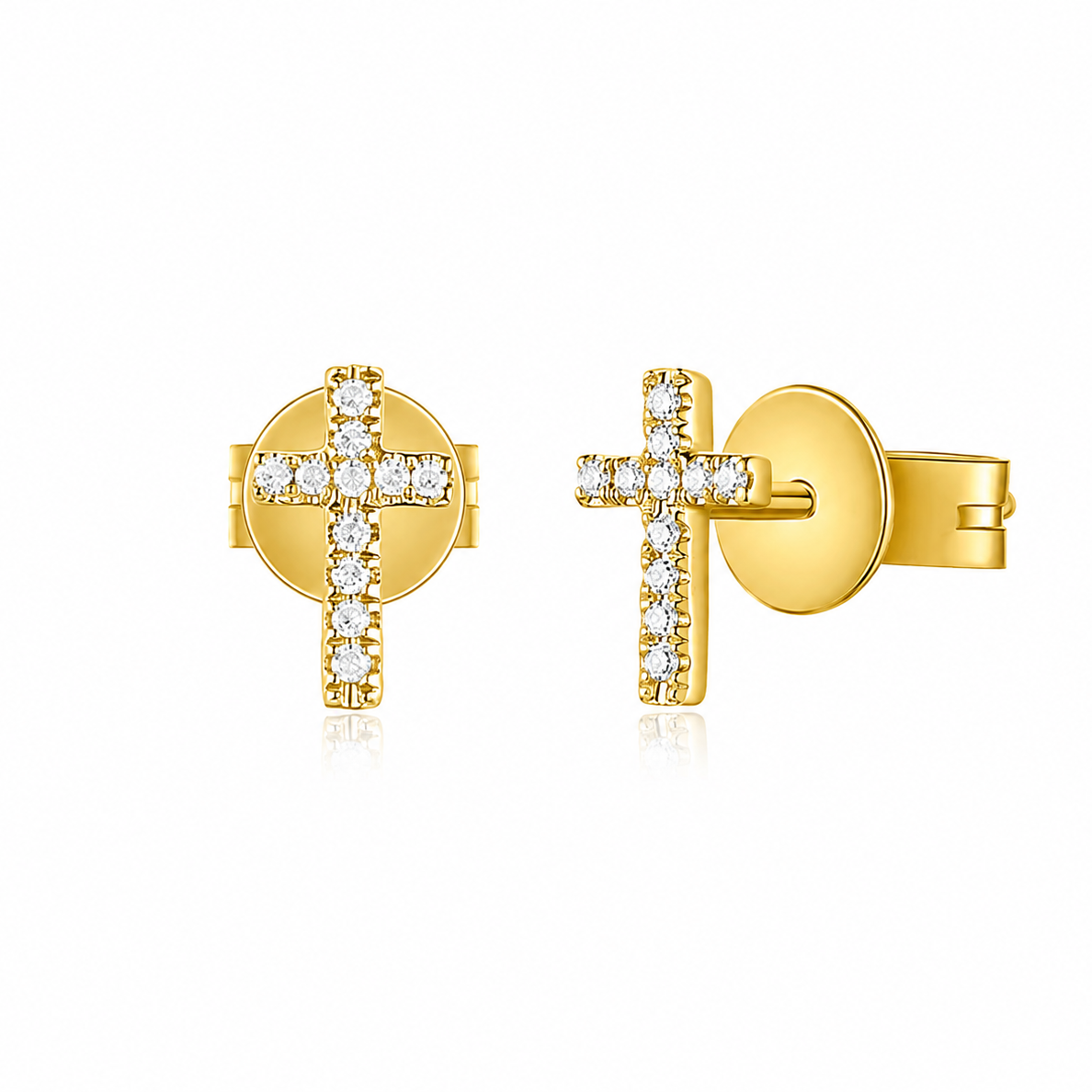 Children's Diamond Cross Stud Earrings in 14K Yellow Gold