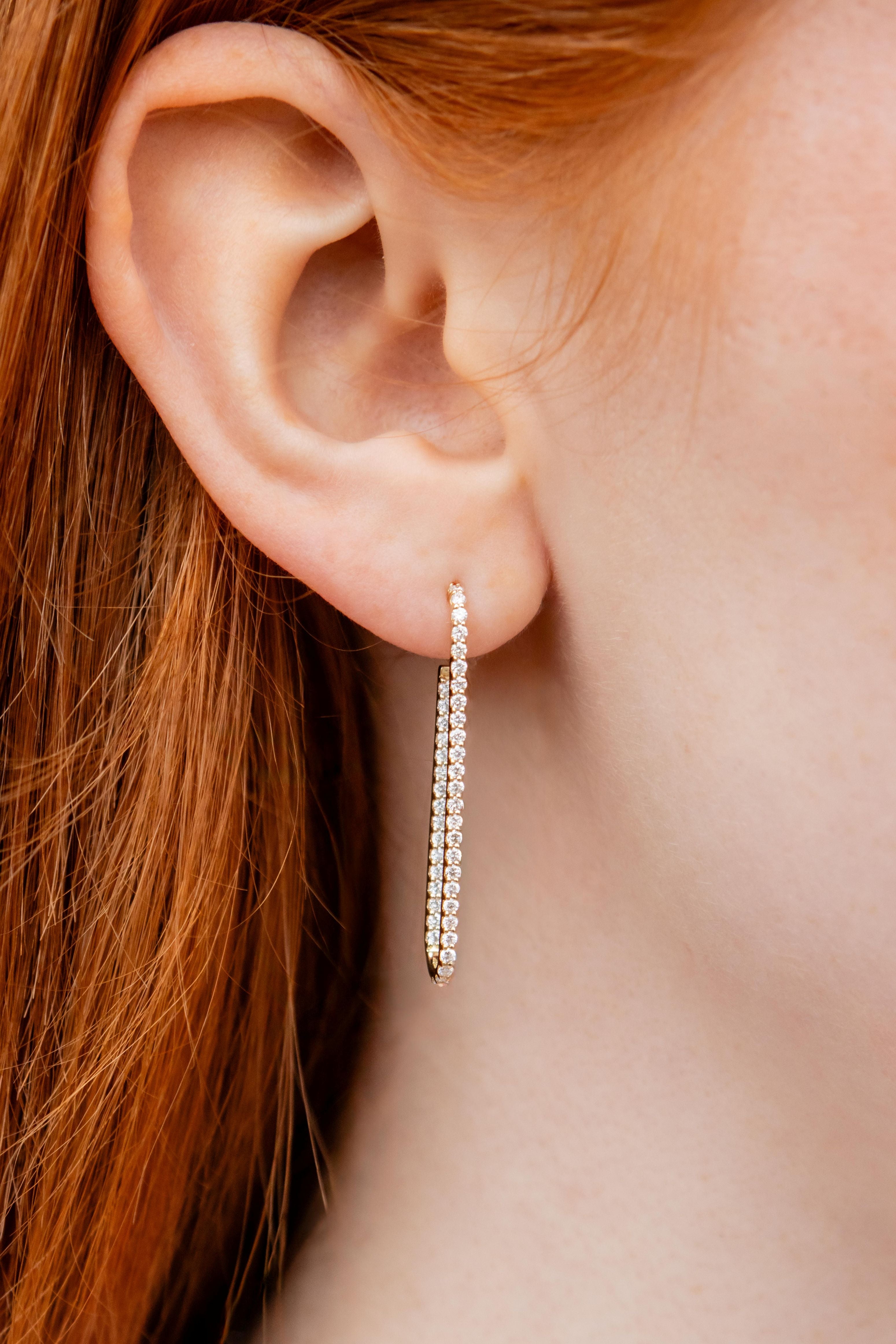 Diamond Open Hoop Drop Earrings in 14K Yellow Gold