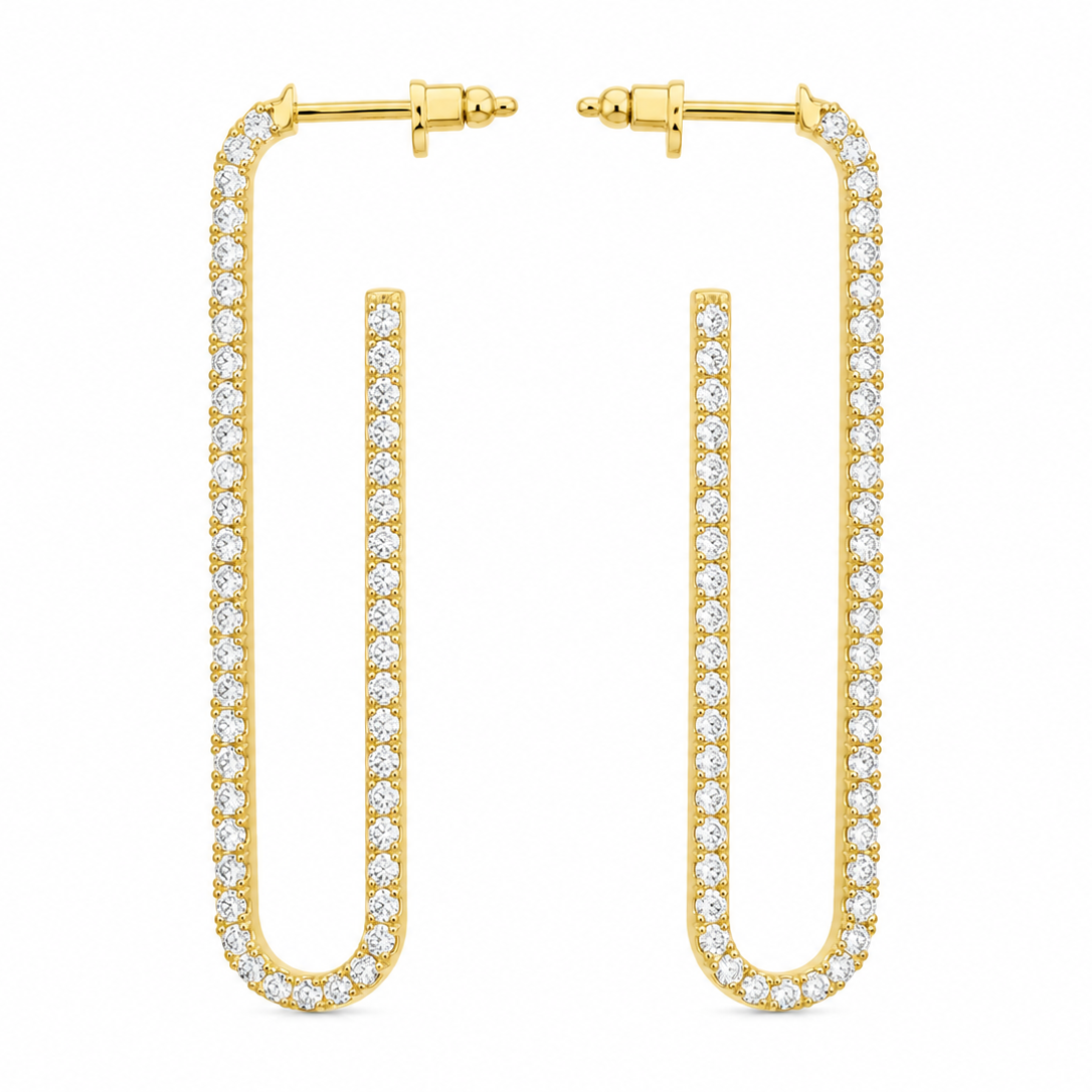 Diamond Open Hoop Drop Earrings in 14K Yellow Gold