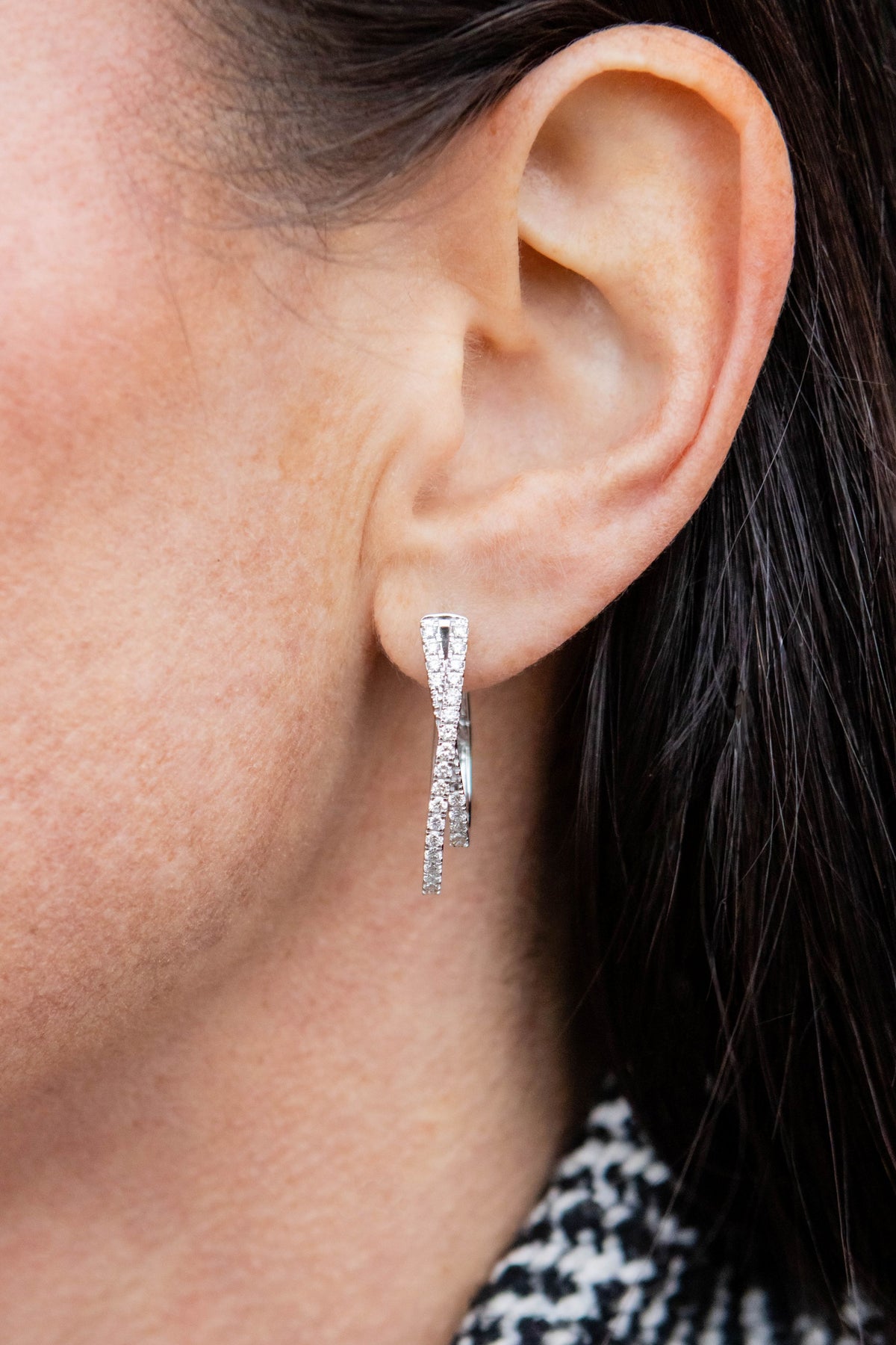 Double Twist Diamond Hoop Earrings in 14K White Gold