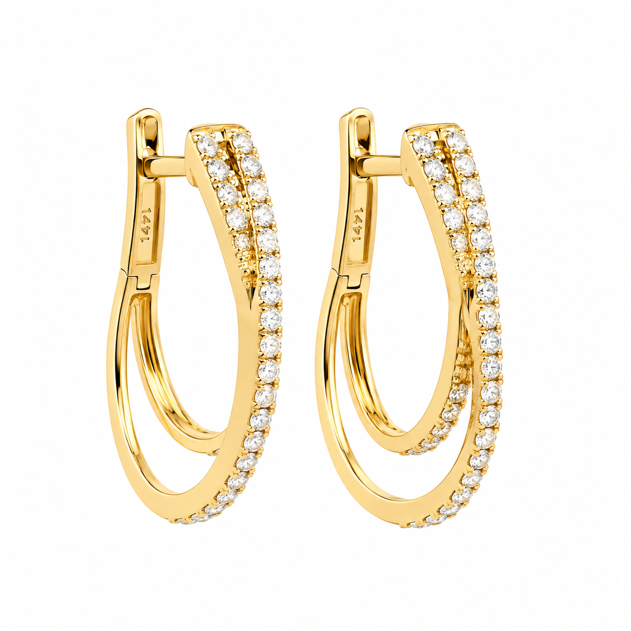 Double Twist Diamond Hoop Earrings in 14K Yellow Gold