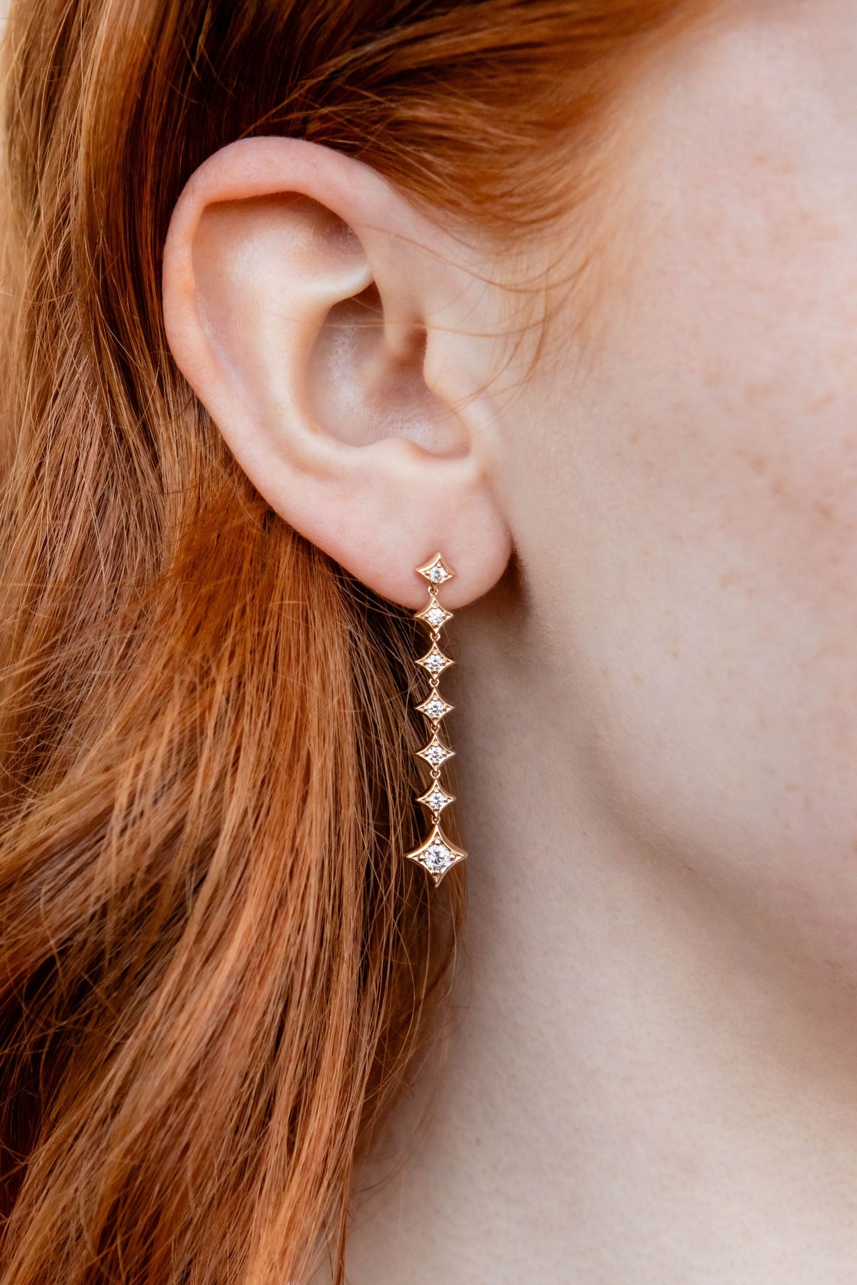 Floating Diamond Star Drop Earrings in 14K Yellow Gold