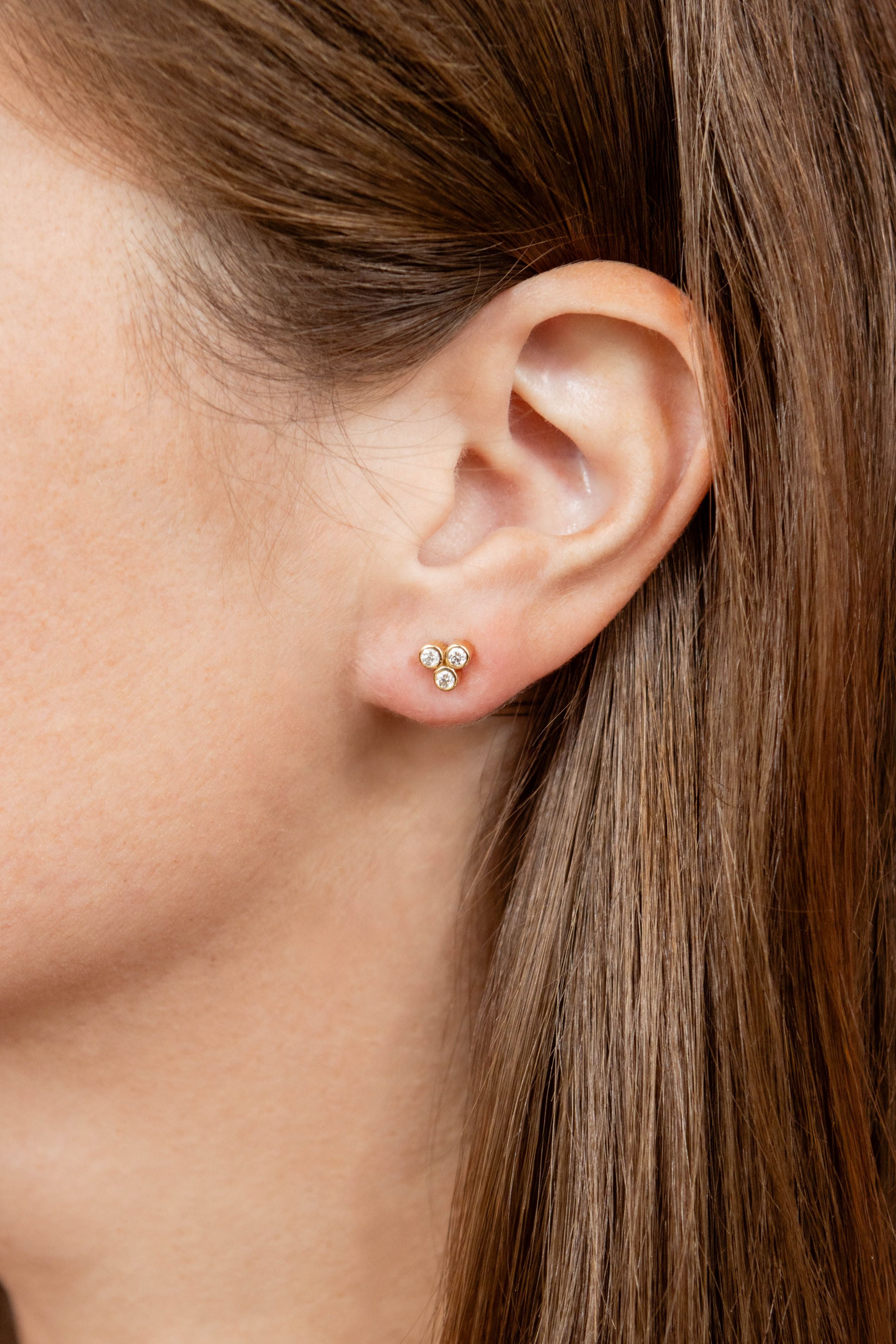 3 Diamond Cluster Stud Earrings in 14K Yellow Gold