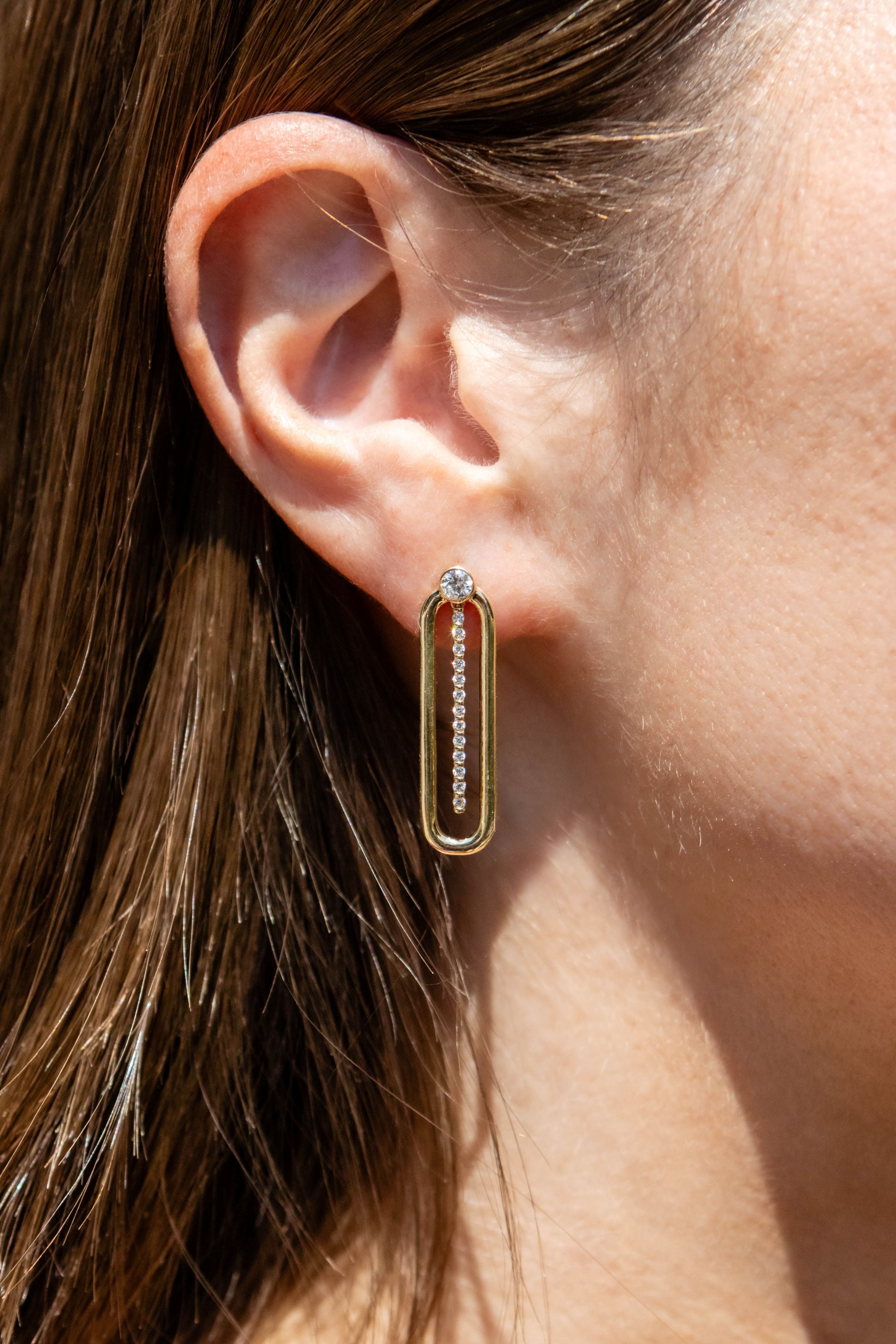 Diamond Dangle Oval Drop Earrings in 14K Yellow Gold