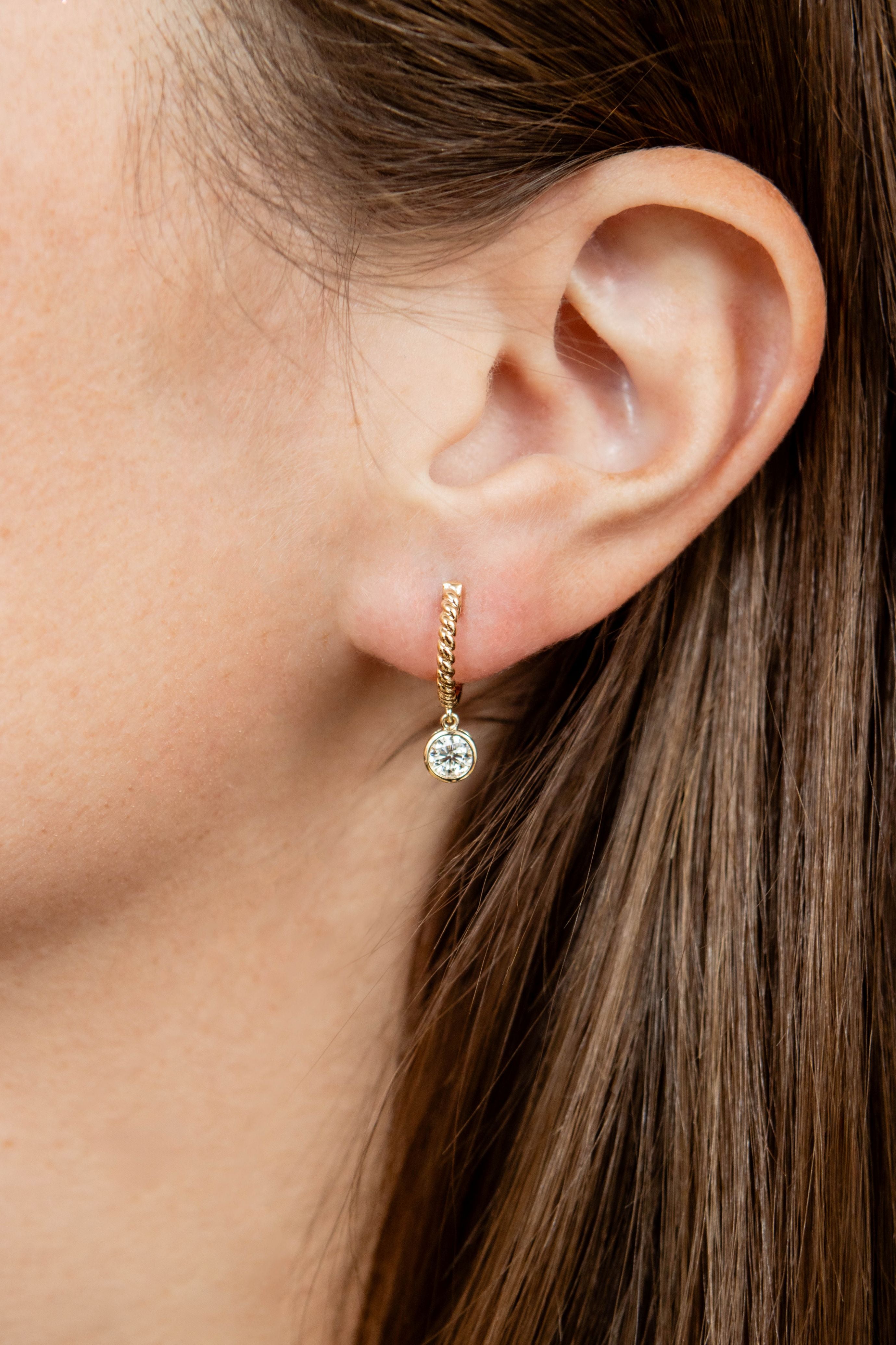 Bezel Dangle Drop Earrings in 14K Yellow Gold