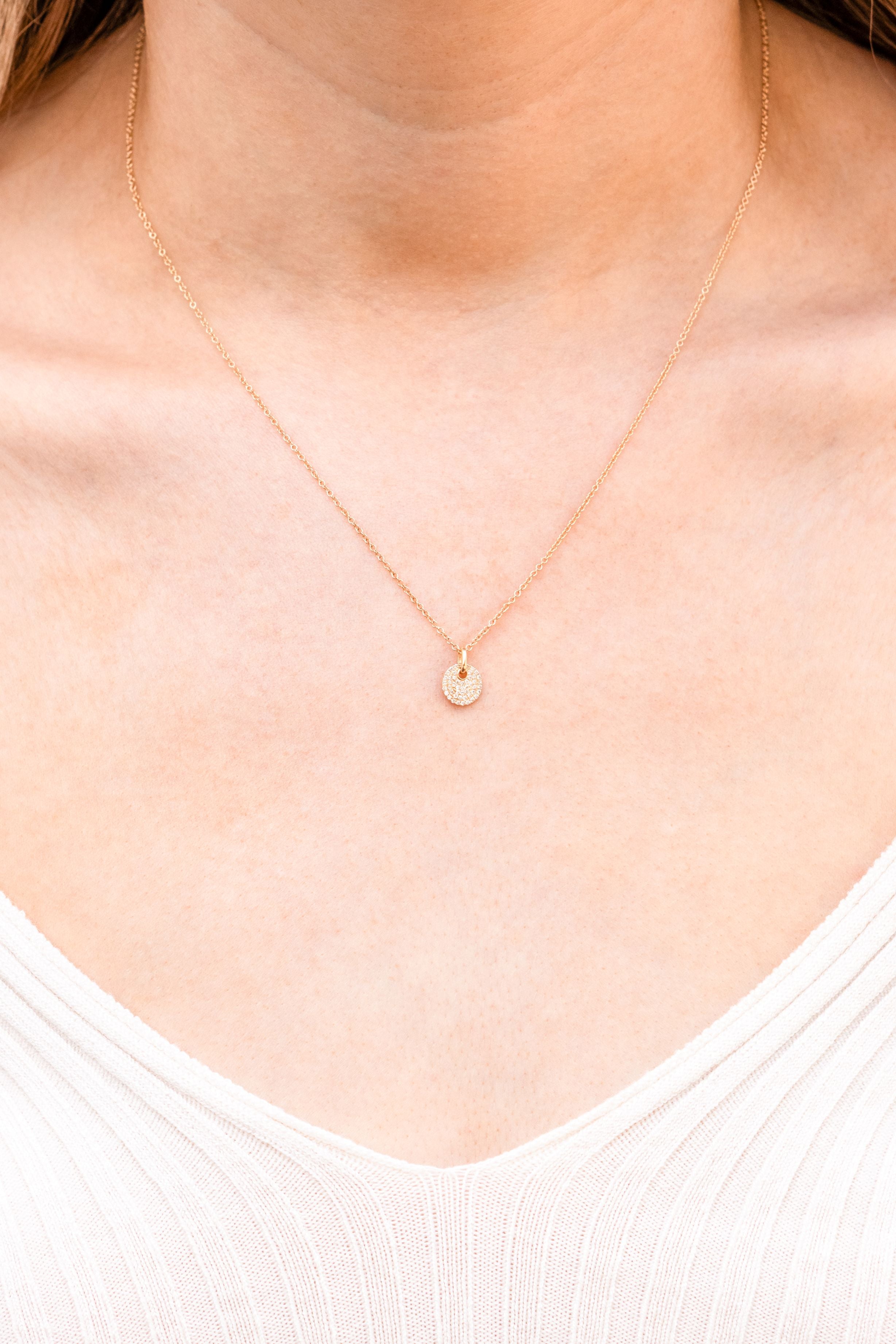Pave Disc Pendant Necklace in 14K Yellow Gold