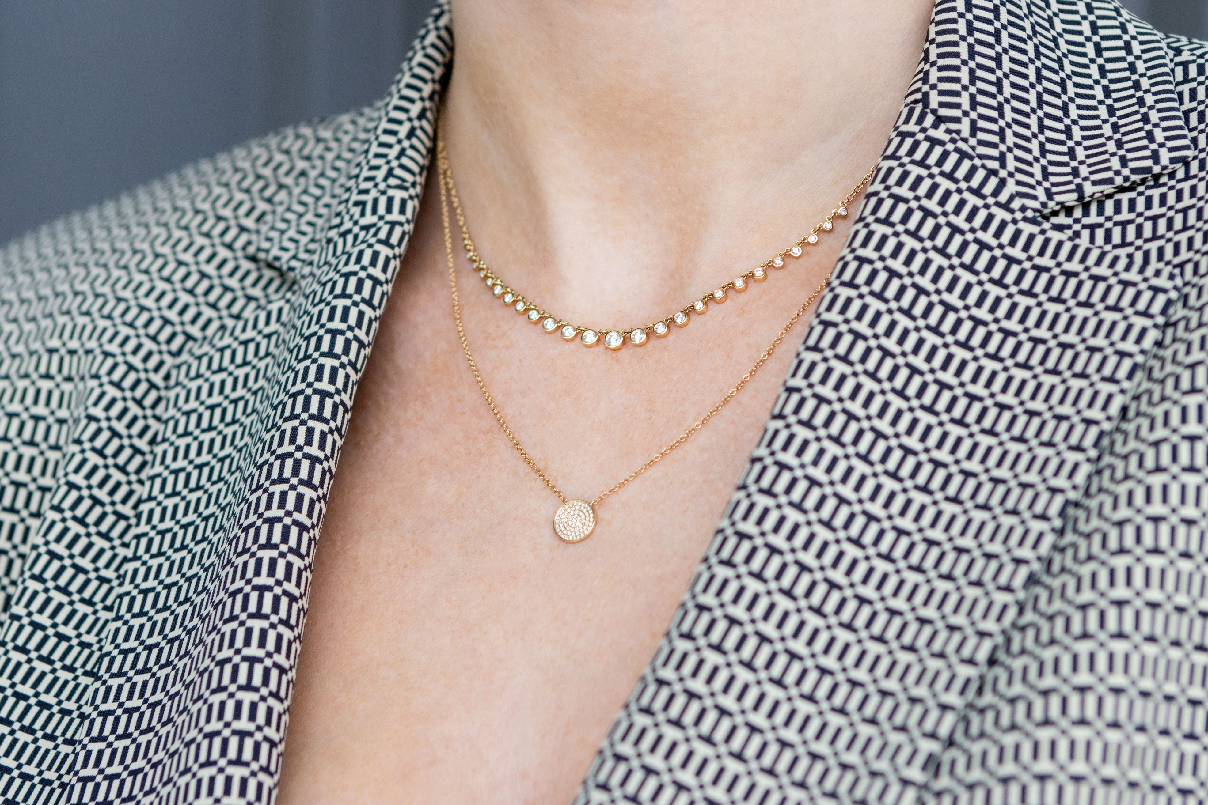 Bezel Set Diamond Station Necklace in 14K Yellow Gold