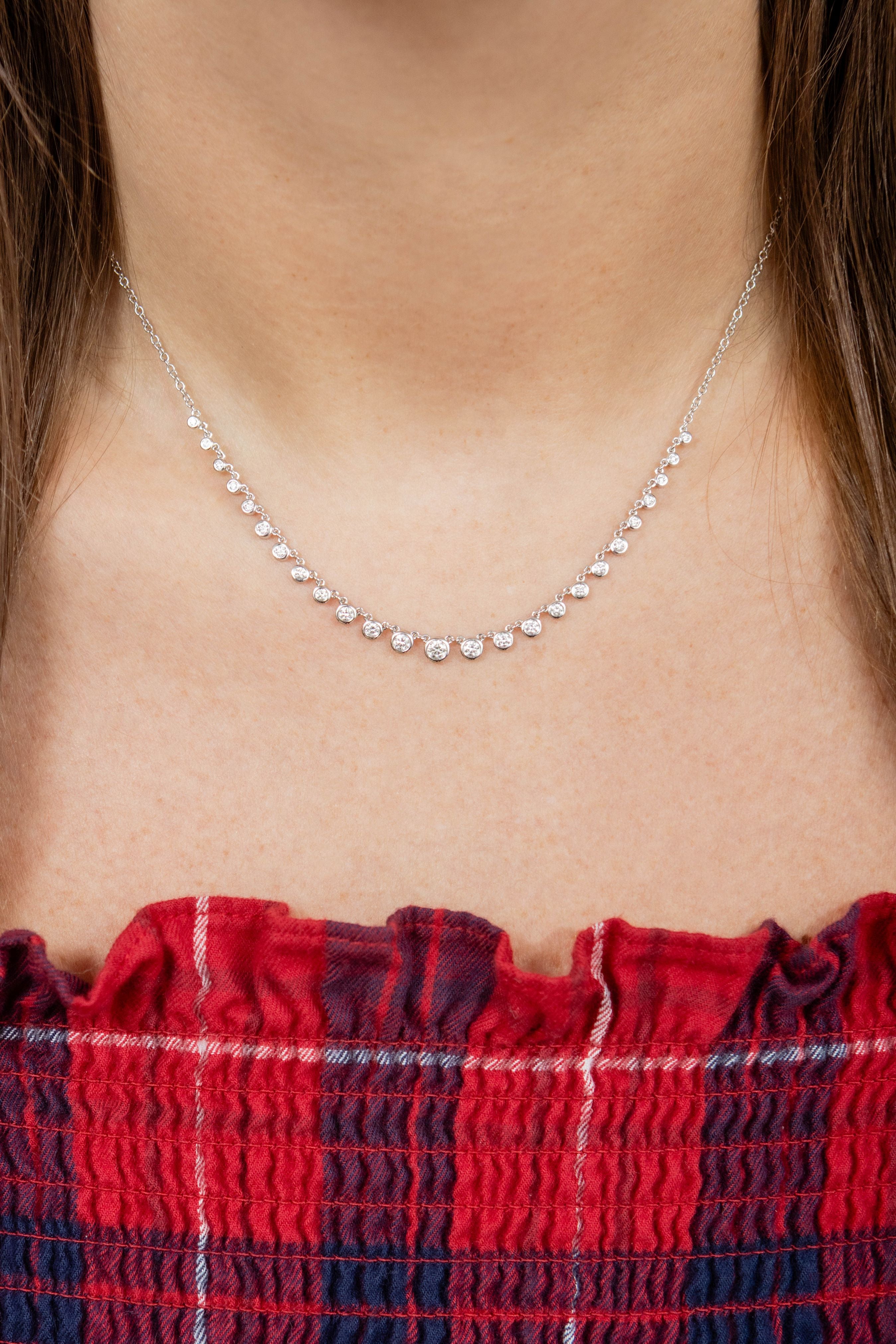 Bezel Set Diamond Station Necklace in 14K White Gold