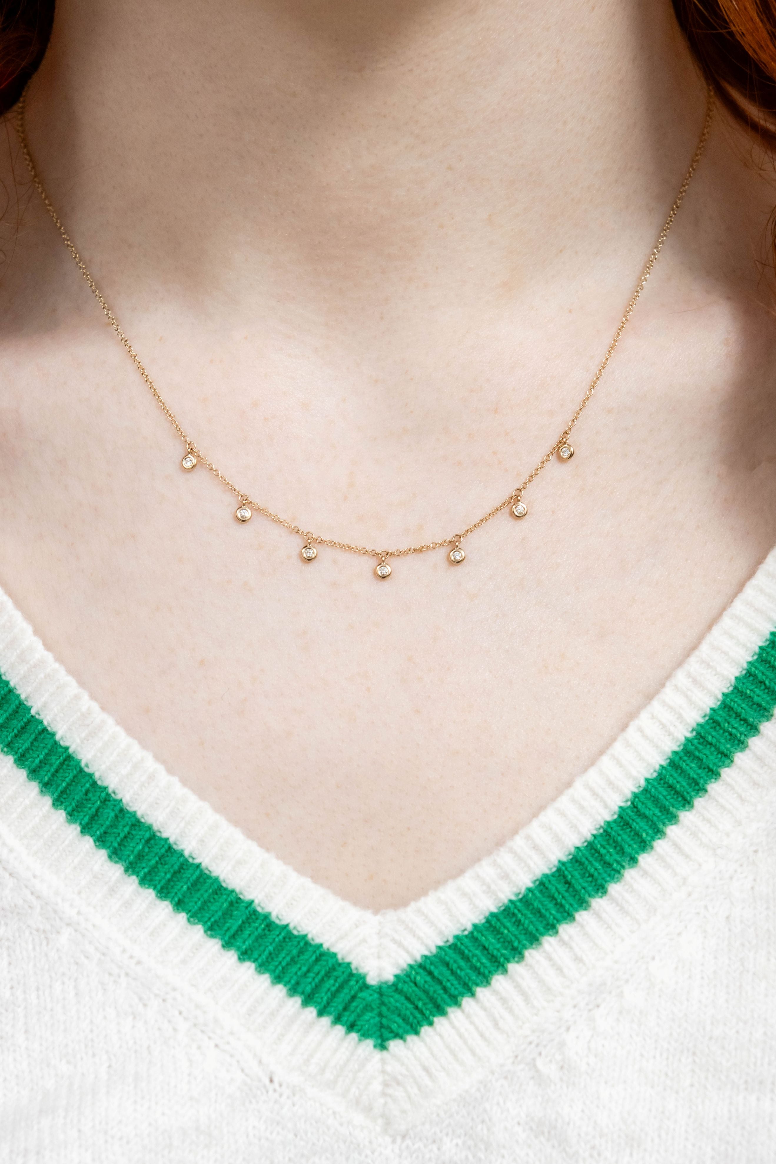 Diamond Station Drop Necklace in 14K Yellow Gold