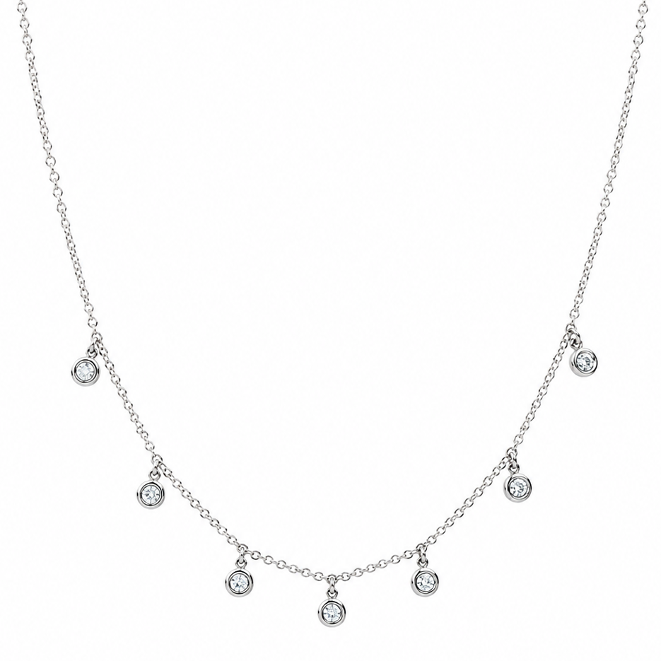 Diamond Station Drop Necklace in 14K White Gold
