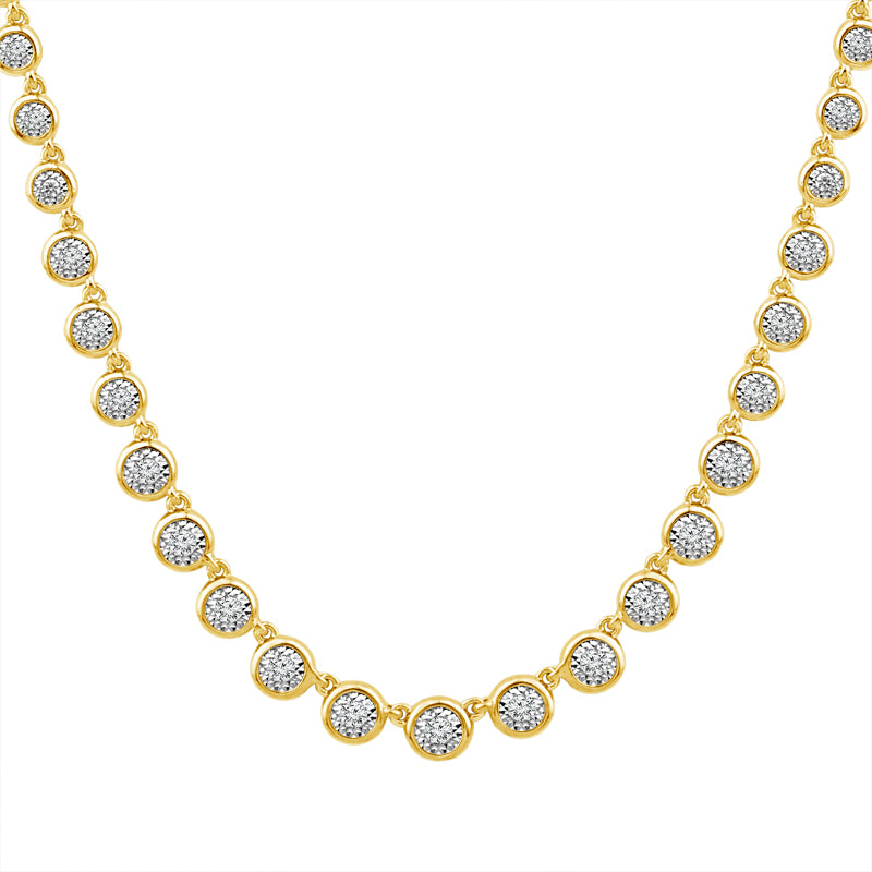 Illusion Bezel Set Diamond Station Necklace in 14K Yellow Gold