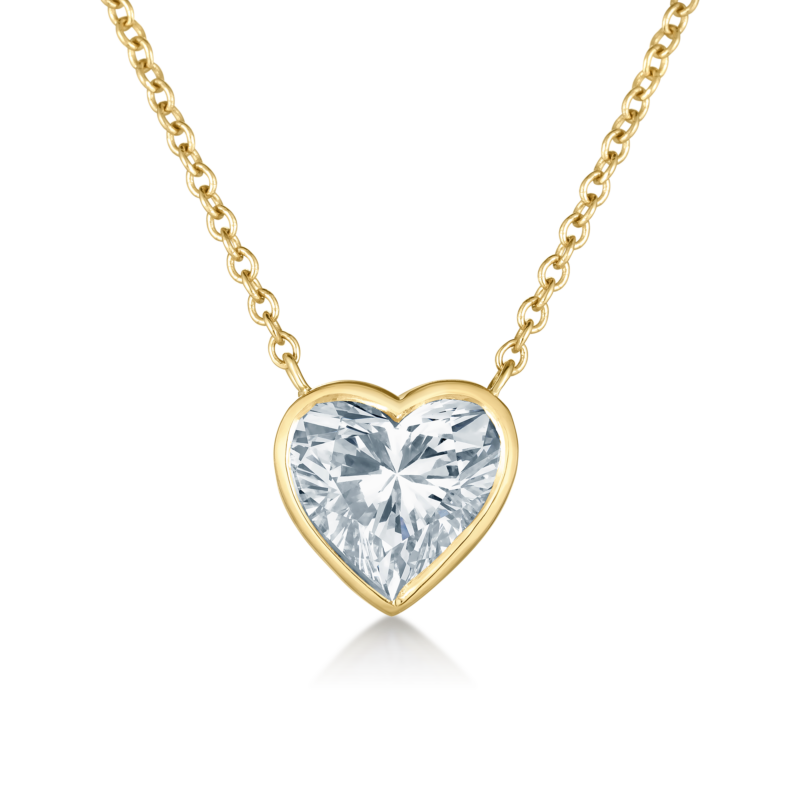 Bezel Set Diamond Heart Station Necklace in 14K Yellow Gold