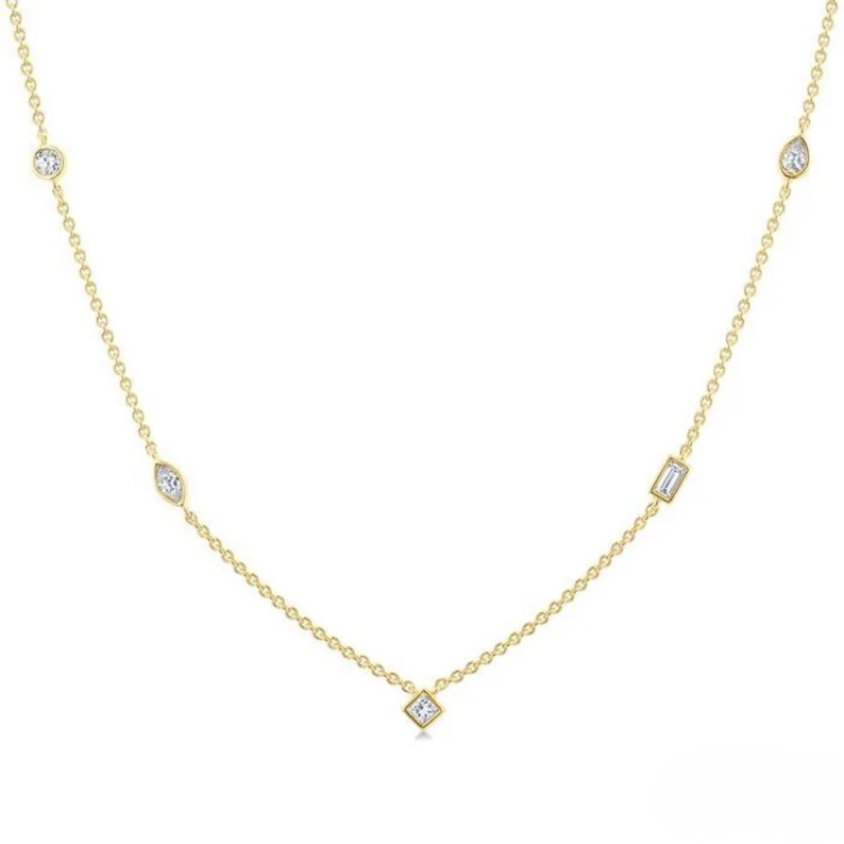 Mix Shape Diamond Station Necklace in 14K Yellow Gold