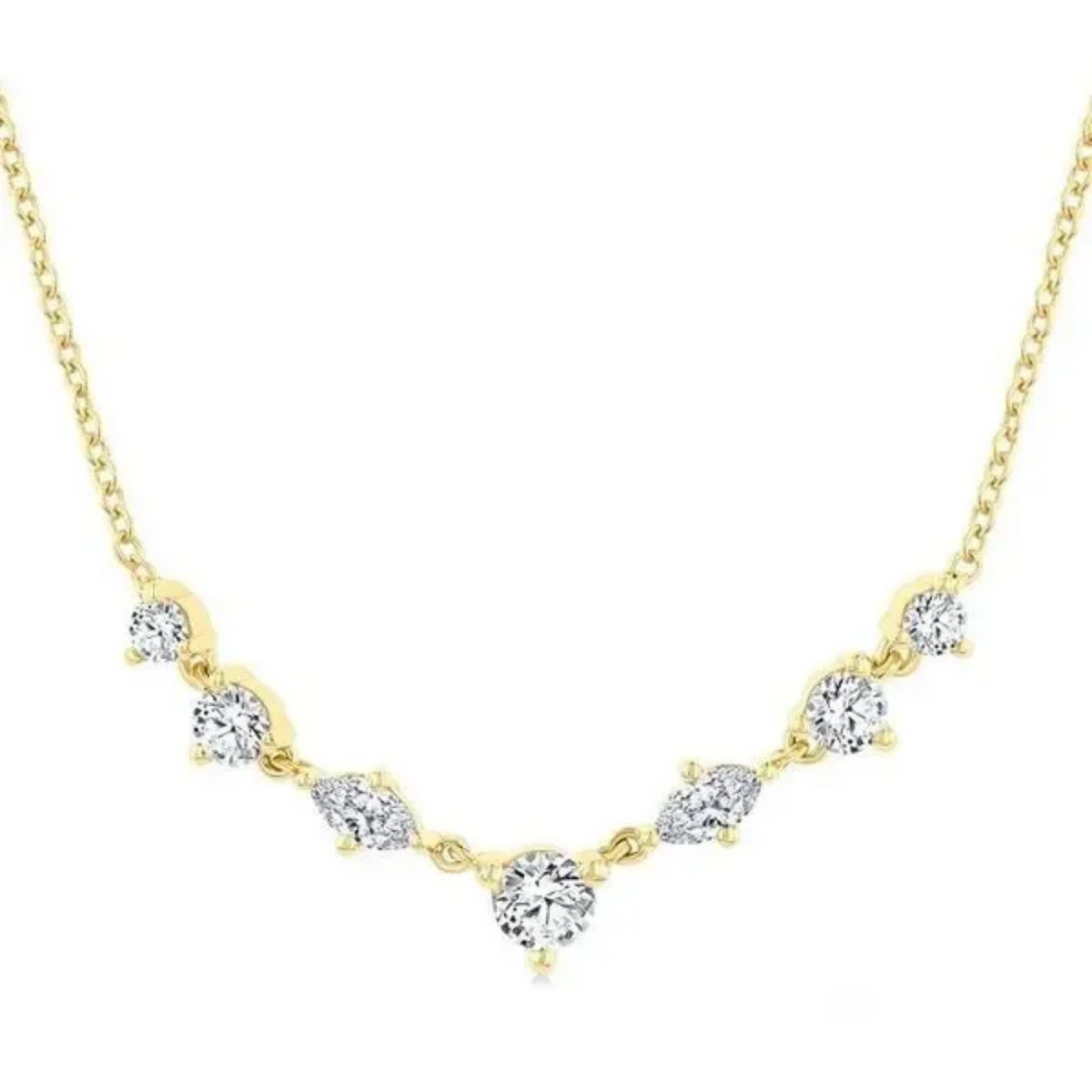 Mix Shape Diamond Curved Station Necklace in 14K Yellow Gold