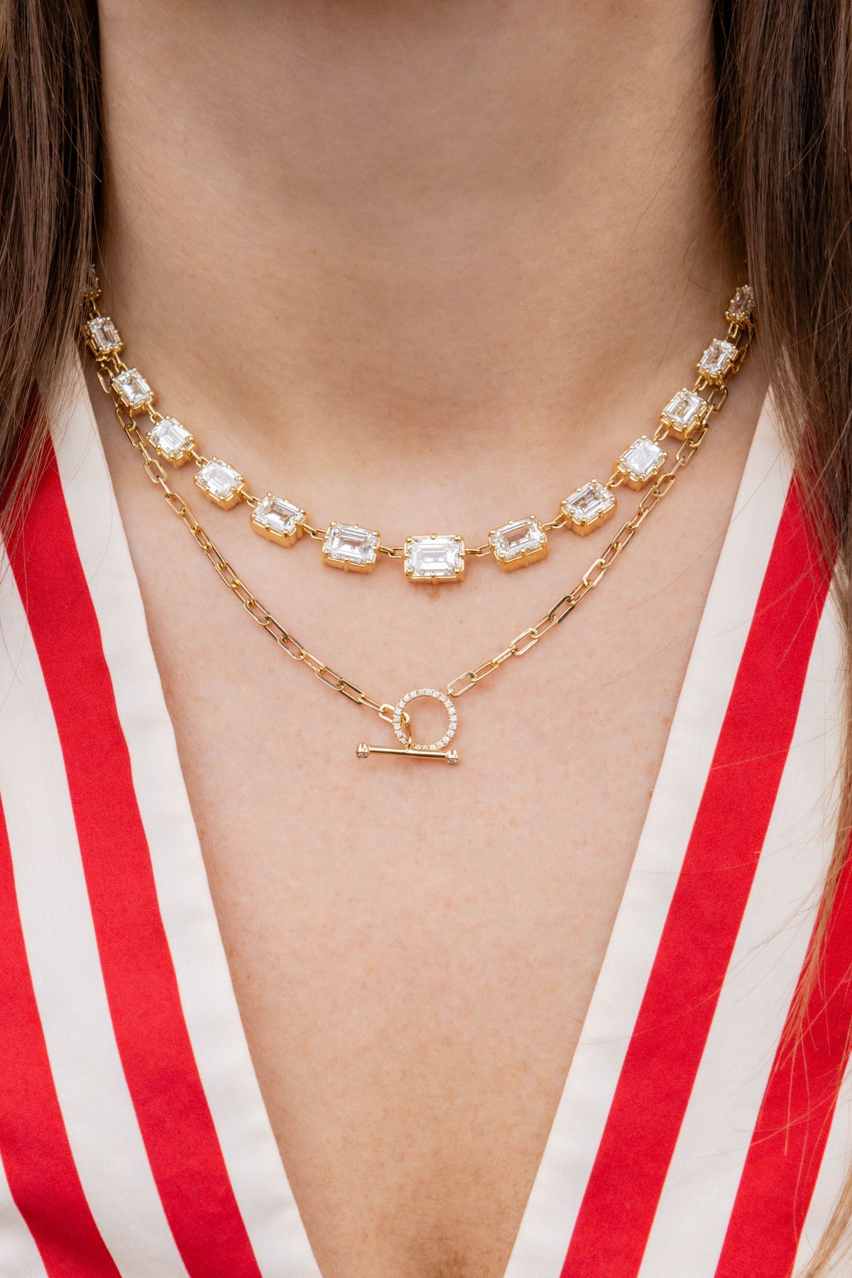 Diamond Toggle Paperclip Chain Necklace in 14K Yellow Gold