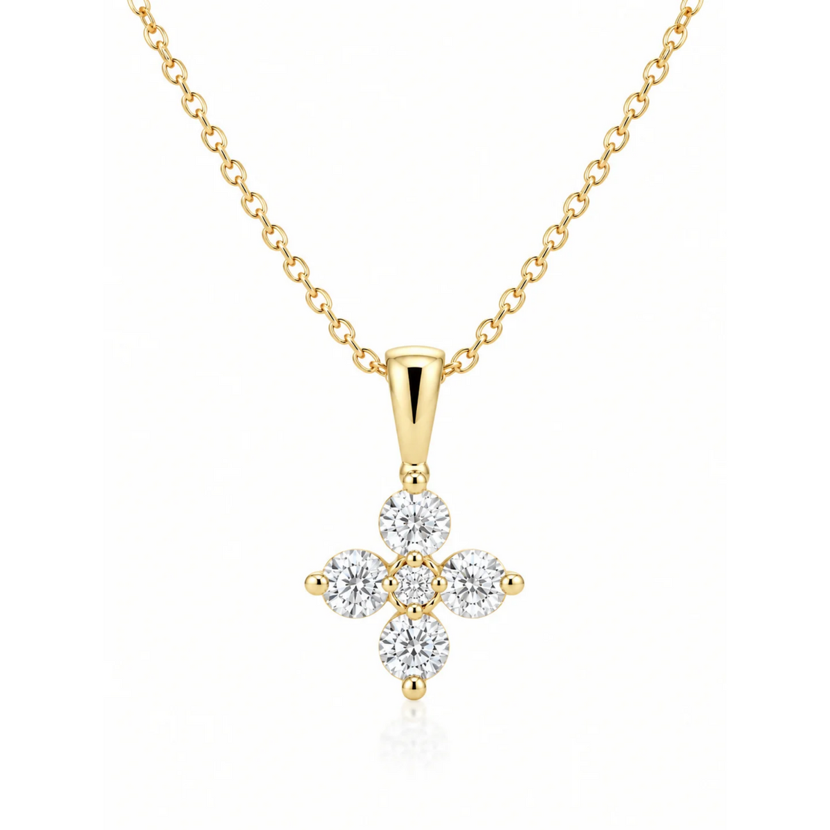 Diamond Flower Pendant Necklace in 14K Yellow Gold