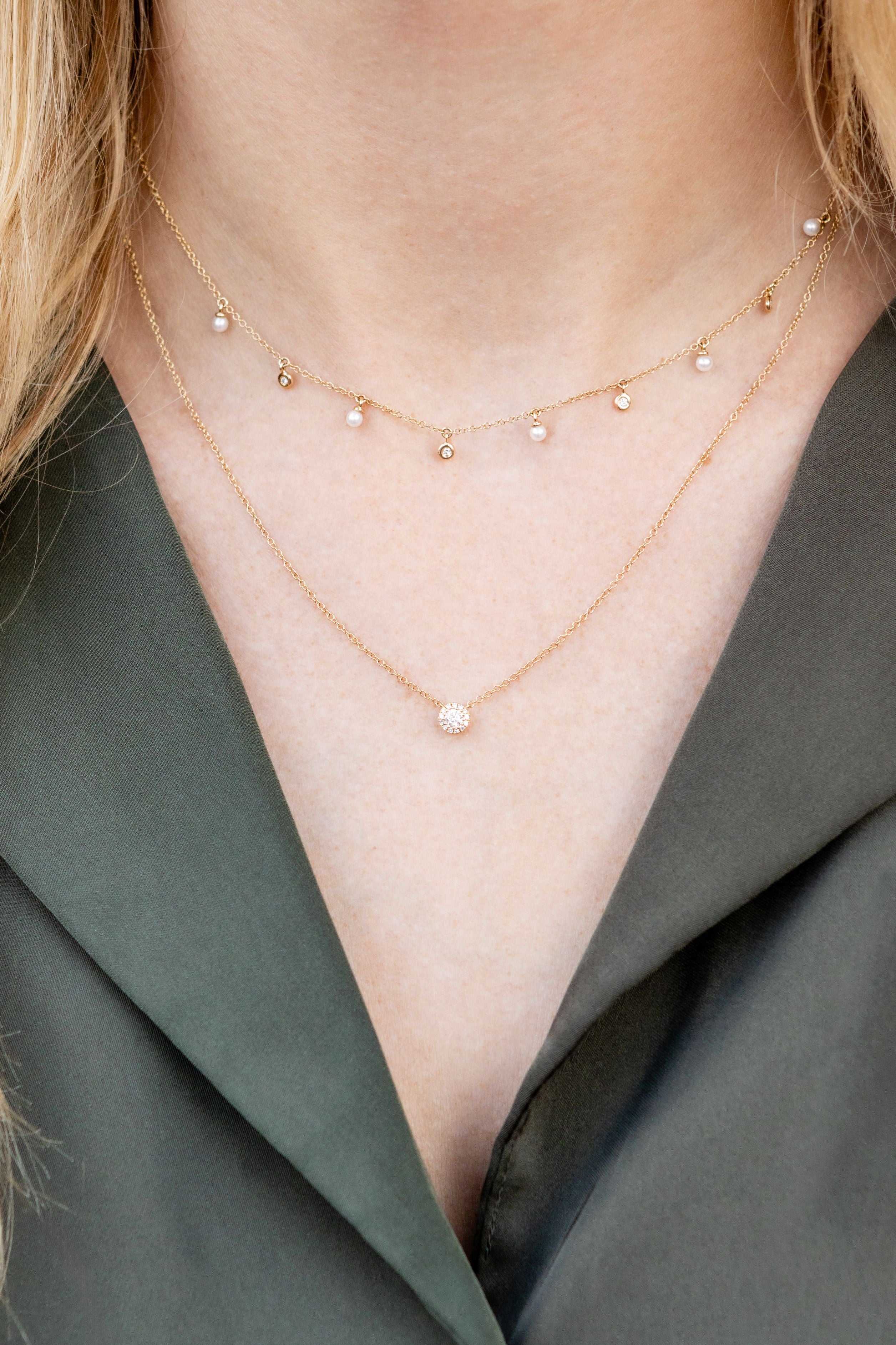 Diamond & Cultured Pearl Drop Necklace in 14K Yellow Gold