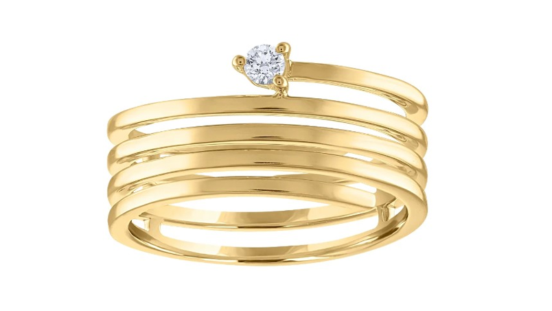 Gold ring with a diamond on a white background
