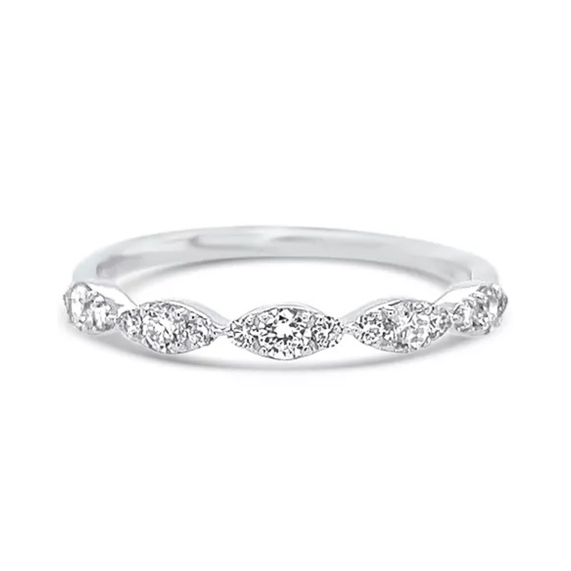 Marquise Shaped Diamond Band in 14K White Gold, Size 7