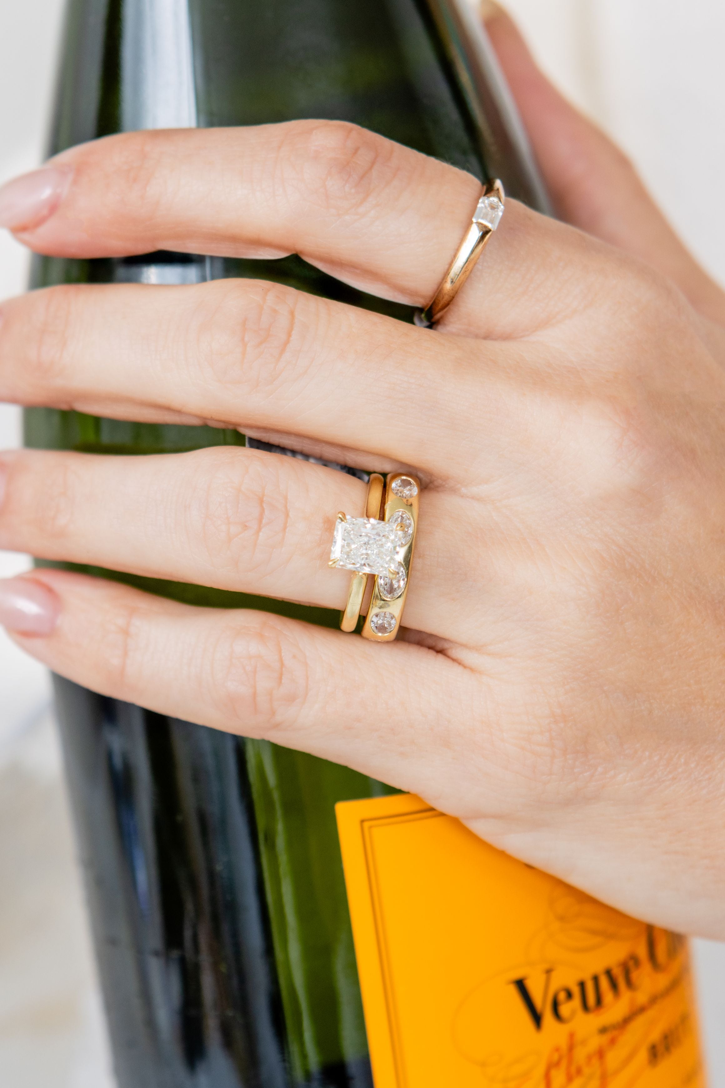 East West Emerald Cut Diamond Ring in 14K Yellow Gold, Size 6.5