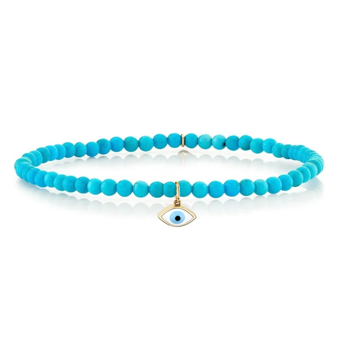 Sydney Evan Evil Eye Charm Turquoise Beaded Bracelet in 14K Yellow Gold