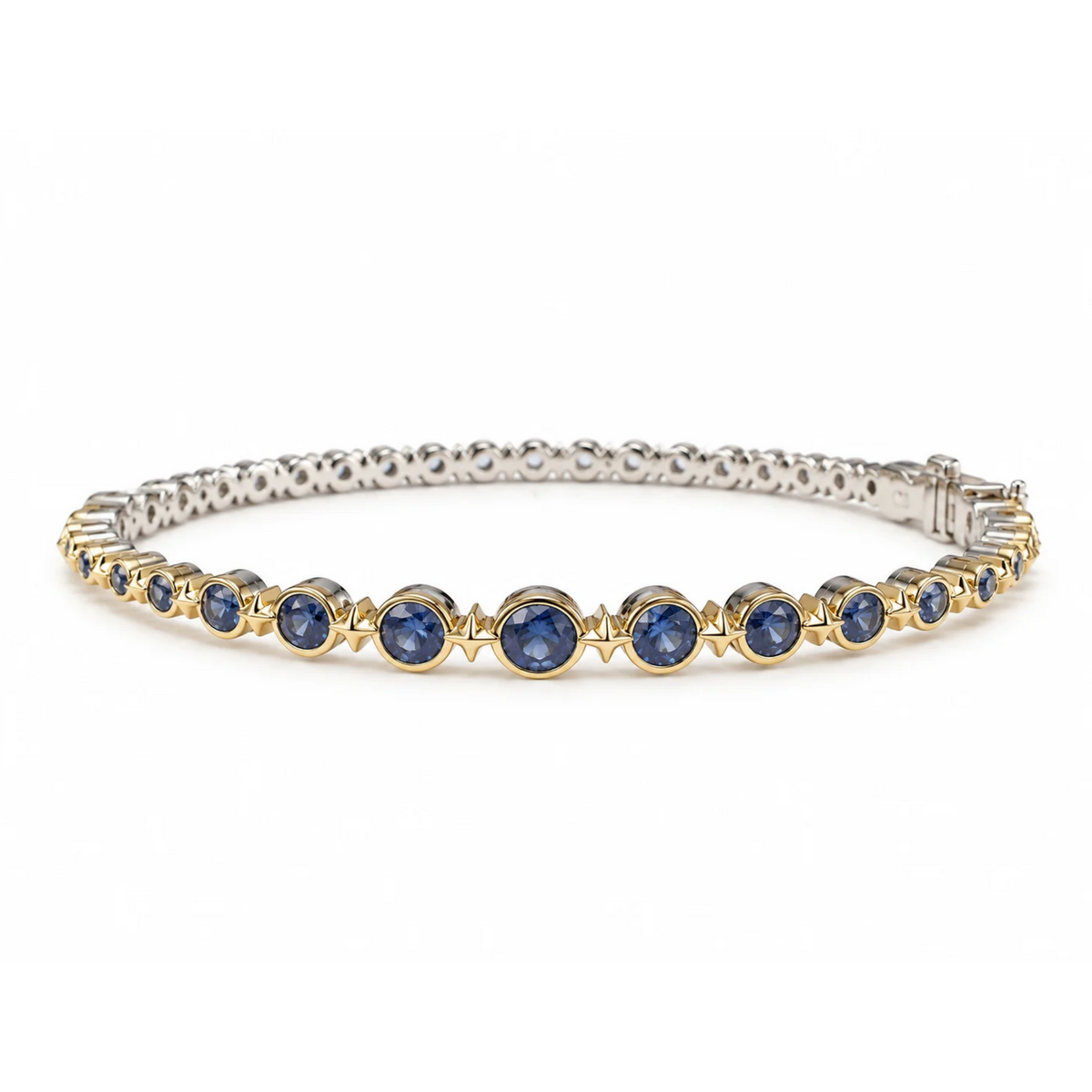 Three Stories Shine Bright Blue Sapphire Bangle in 14K Yellow Gold