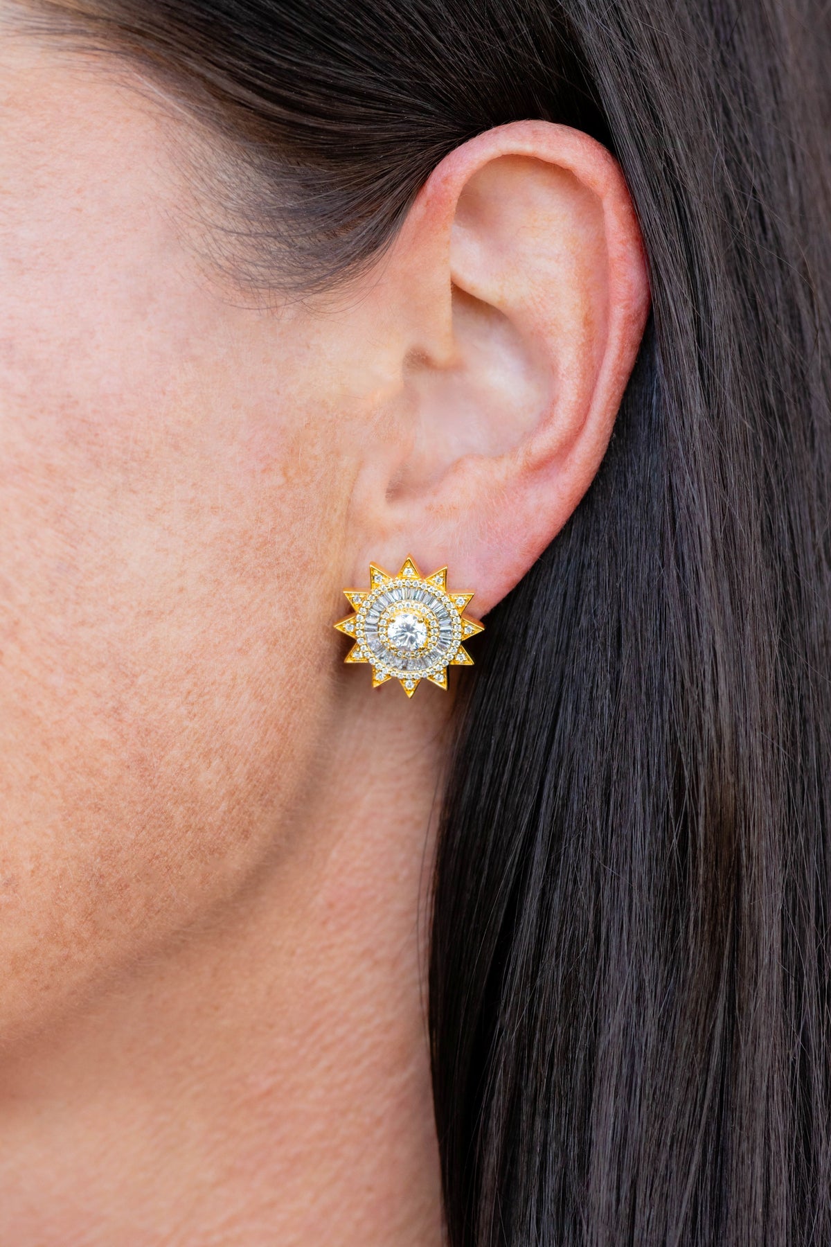 Buddha Mama Omega Sun Diamond Studs in 20K Yellow Gold