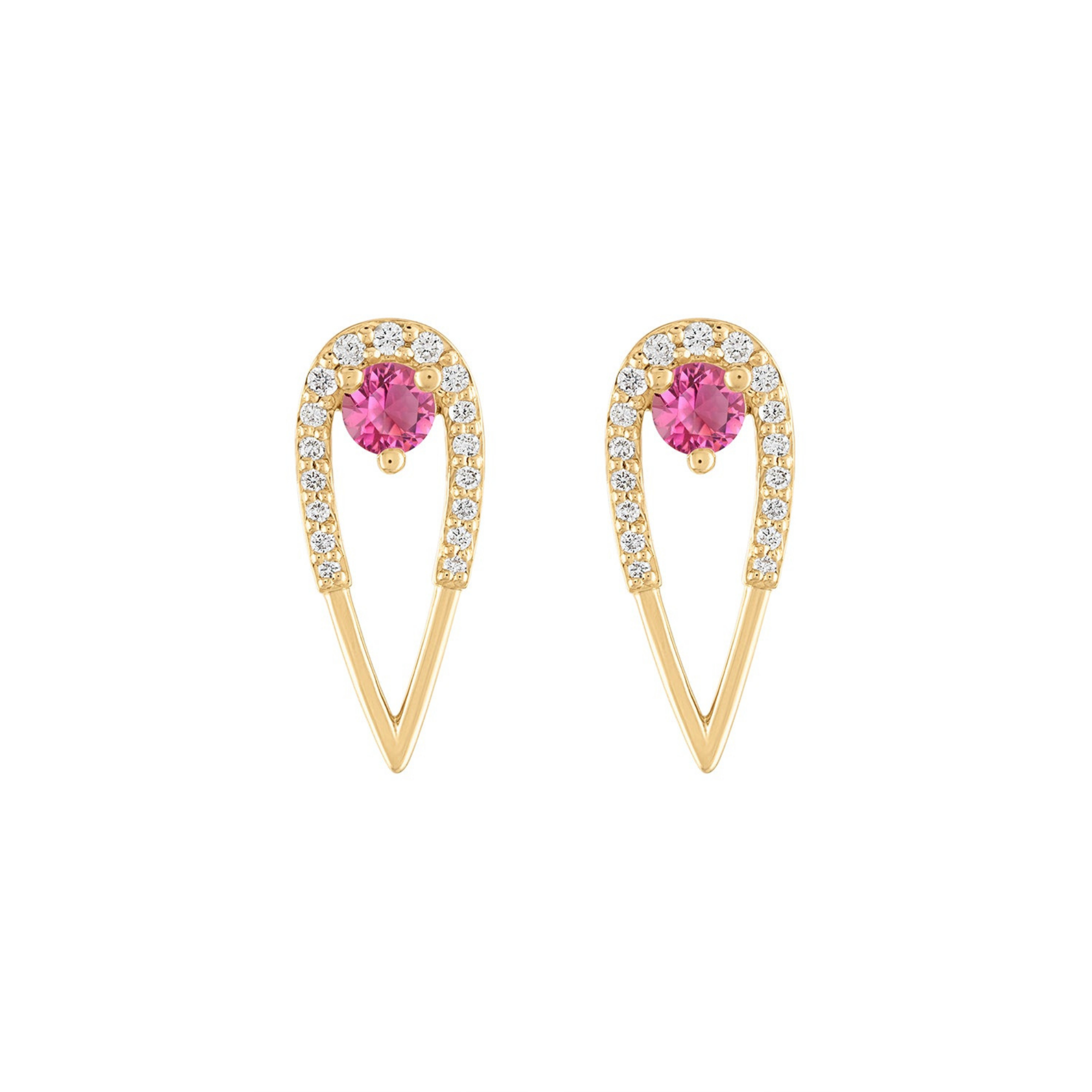 Eden Presley Medium Peacock Pink Tourmaline Studs in 14K Yellow Gold
